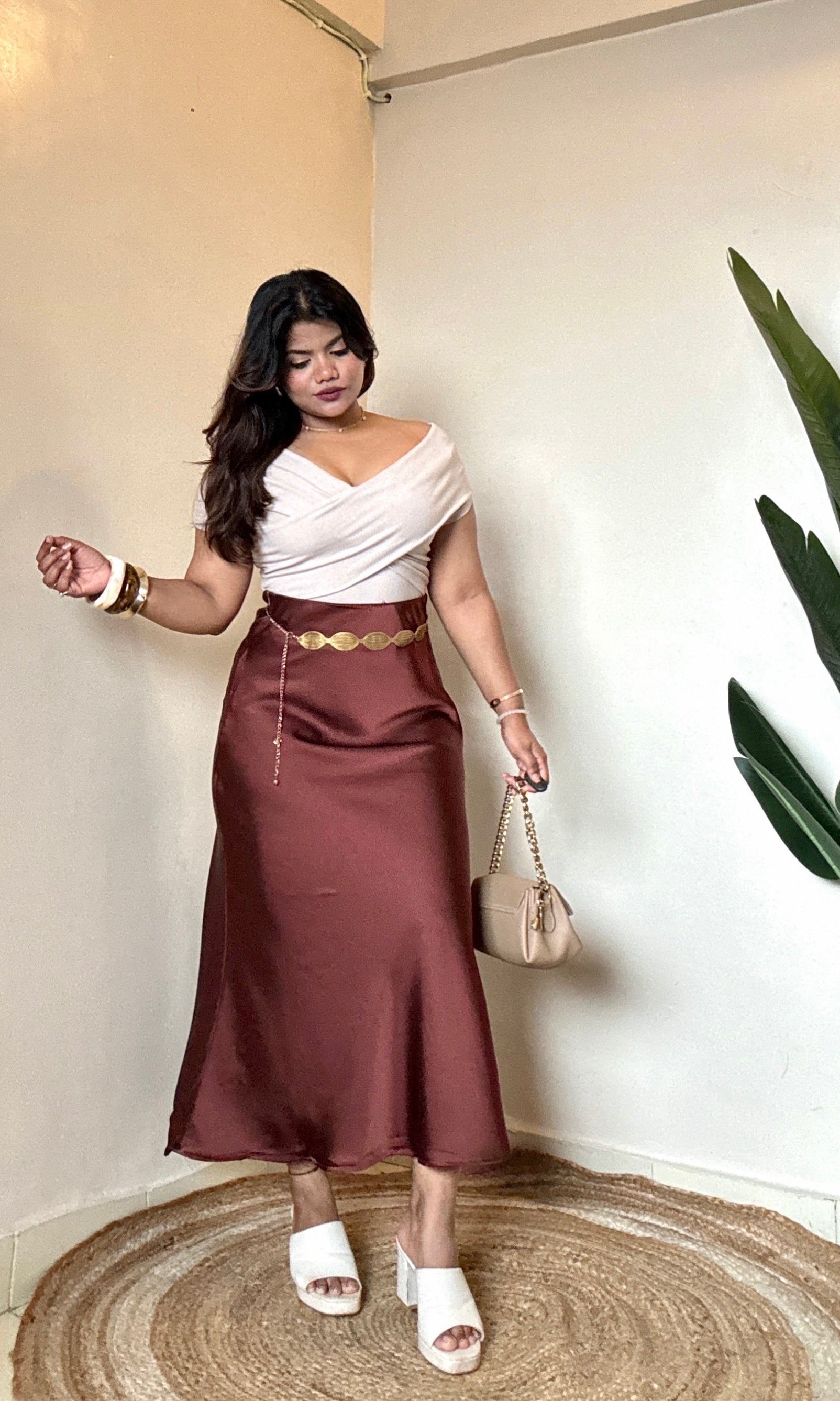 Premium Rusty Brown Satin Skirt