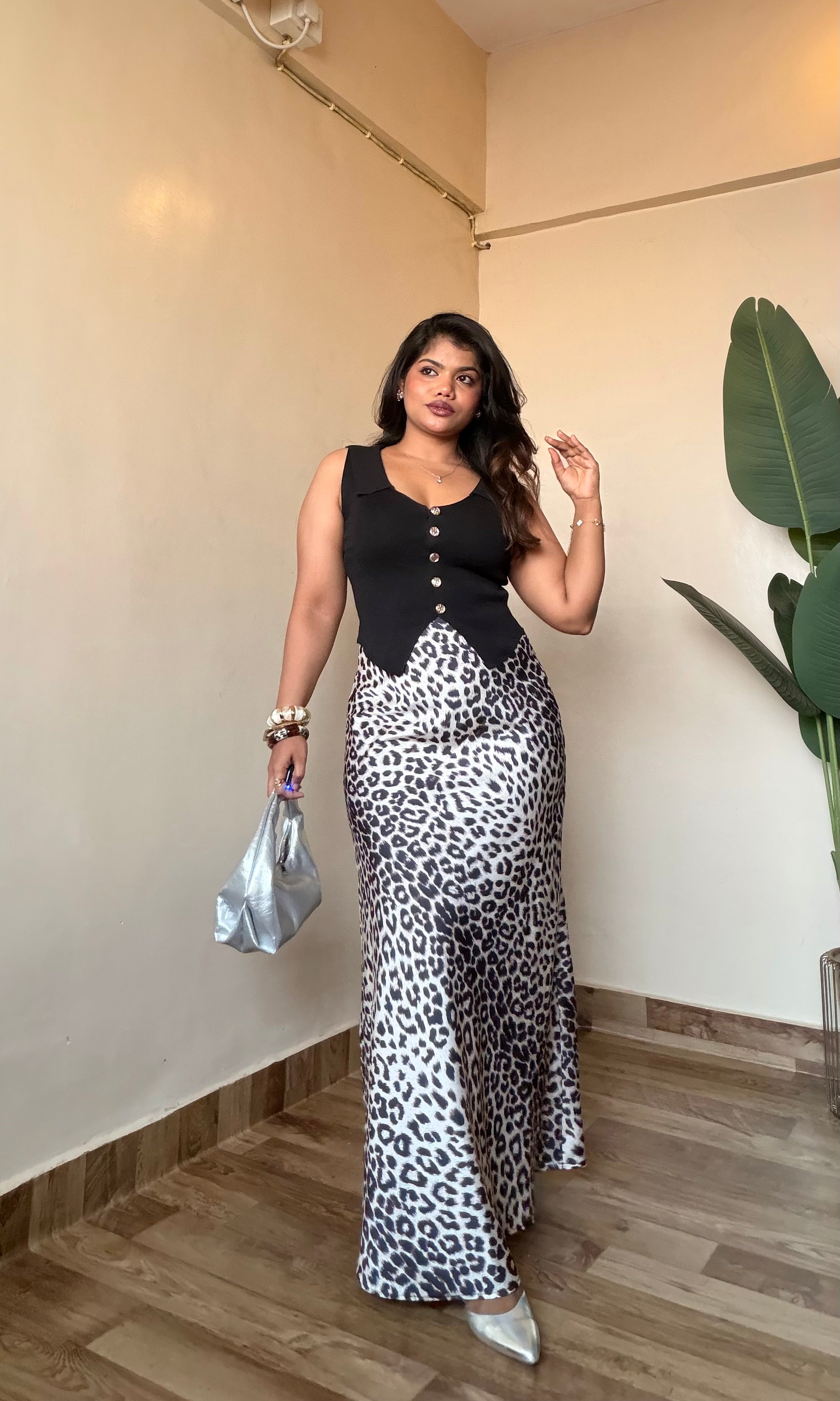 Premium White Cheetah Print Satin Skirt