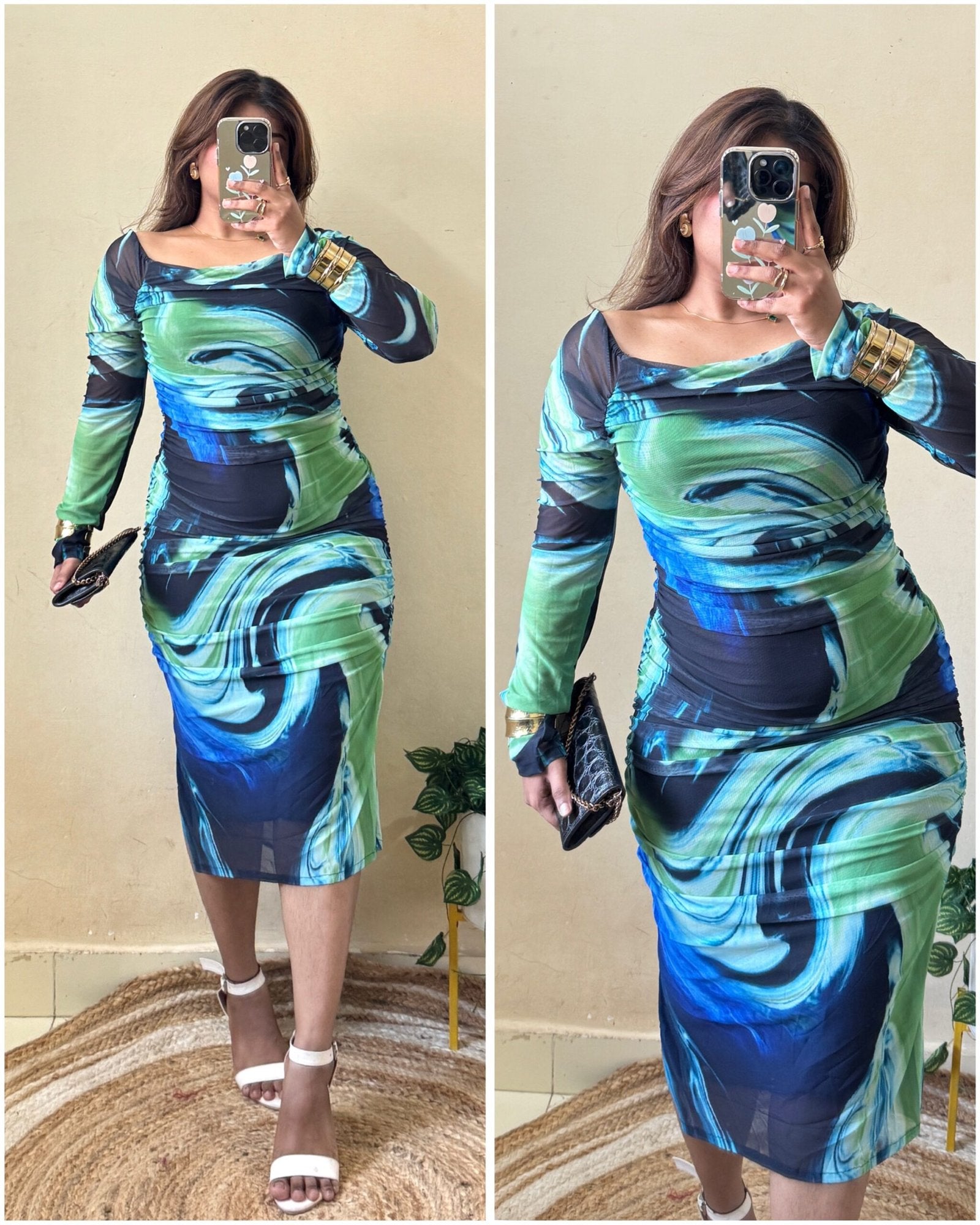 Pretty Printed Bodycon Mesh Dress