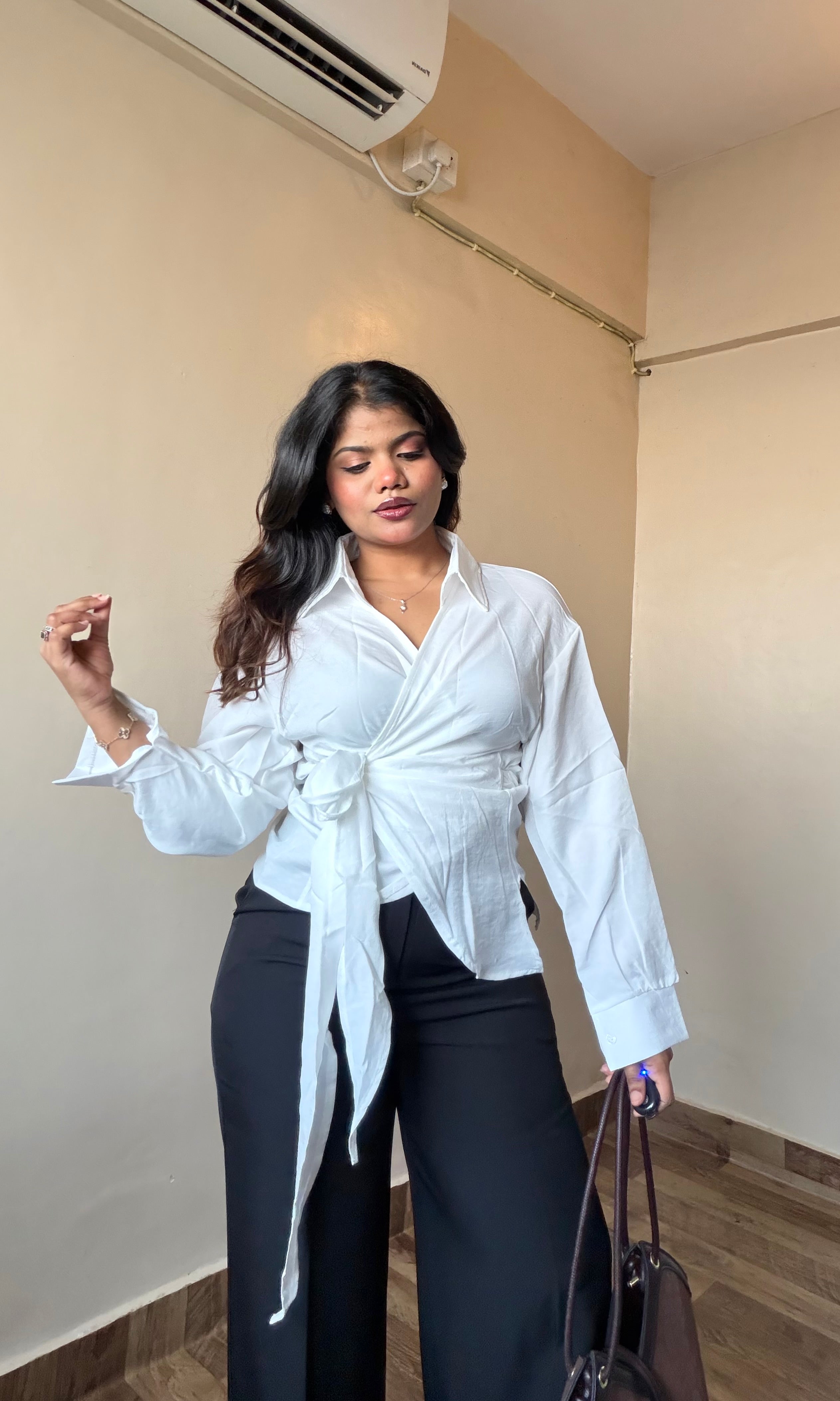 Solid Wrap Style Tie-Up Shirt