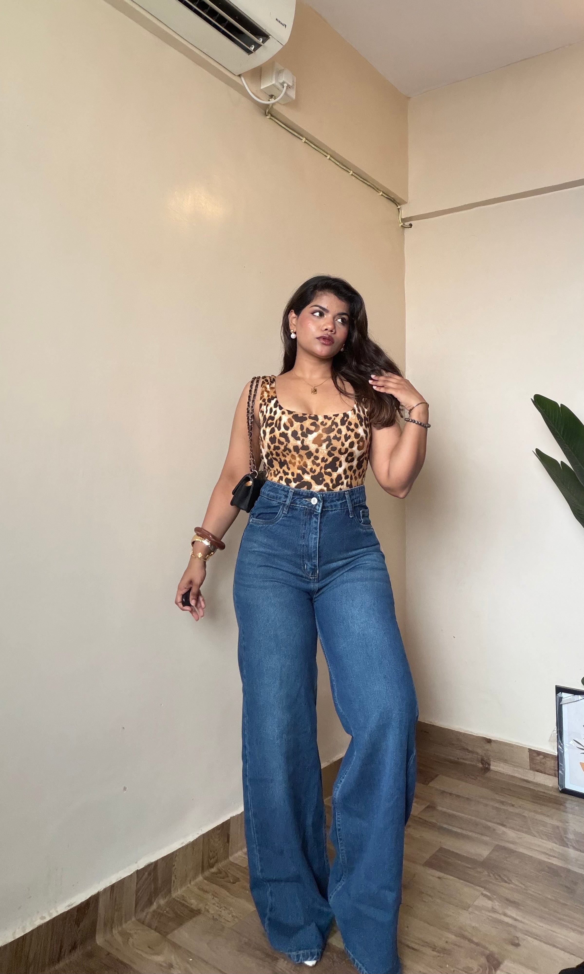 Blue High-Waist Wide Leg Jeans
