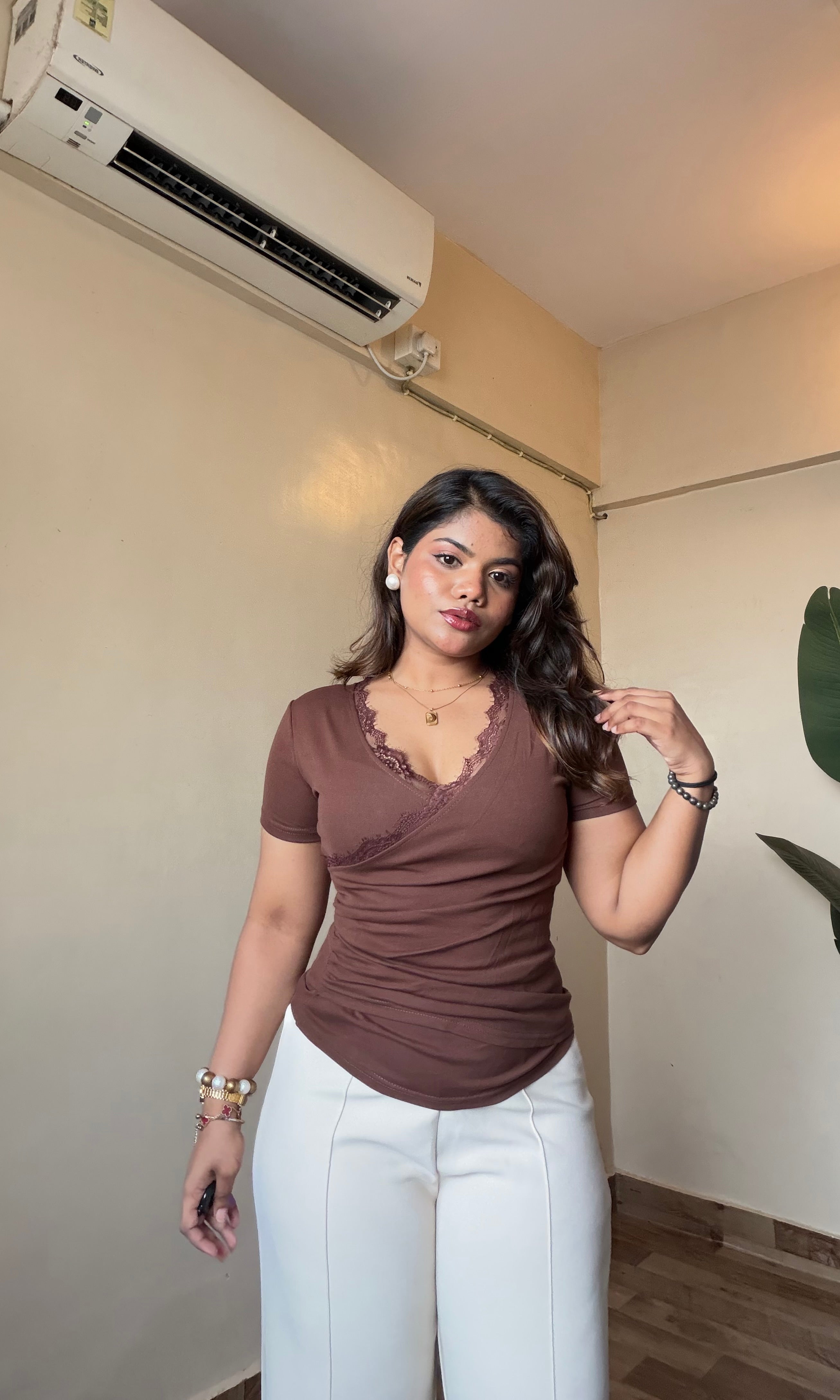 Lace Detailing Wrap Top