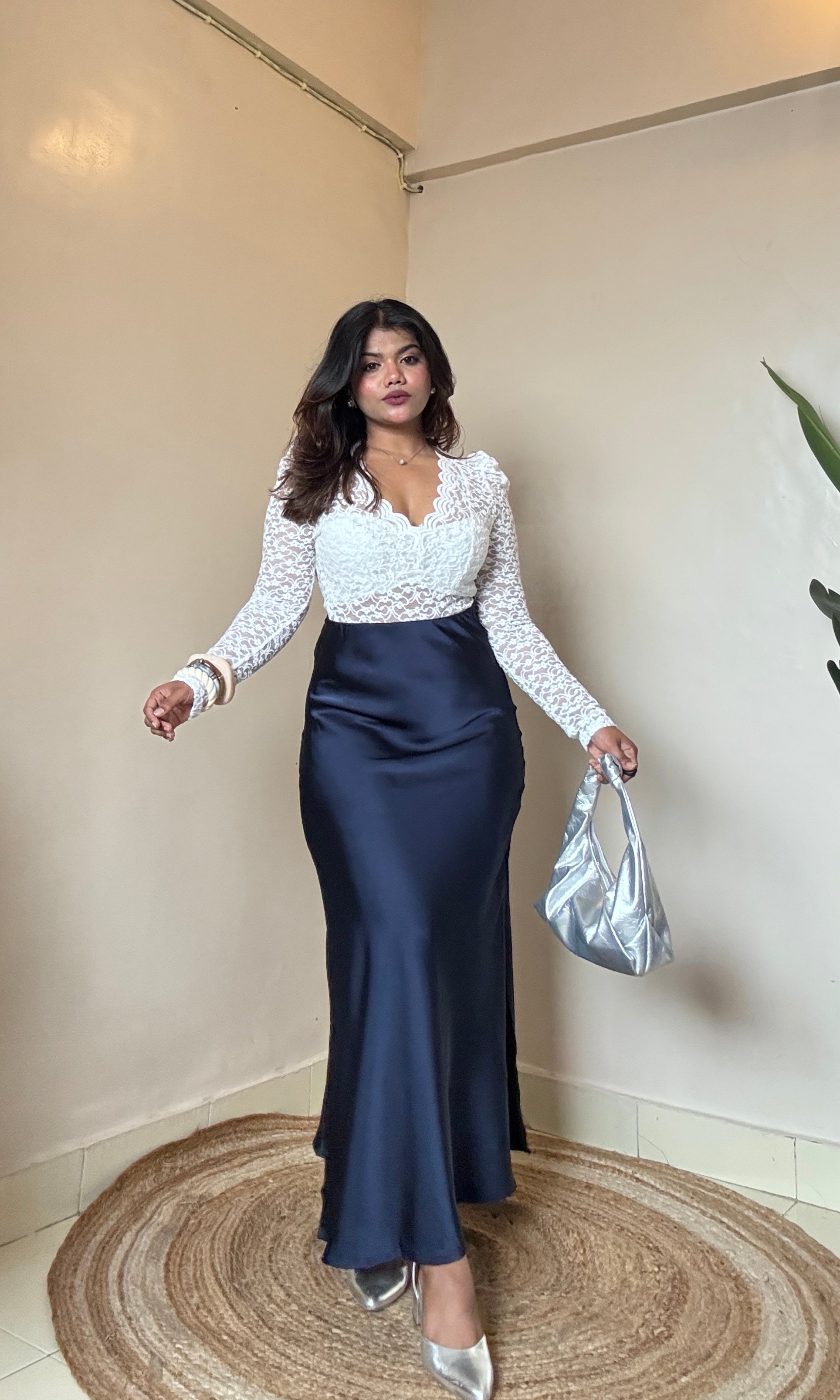 Premium Navy Blue Satin Skirt