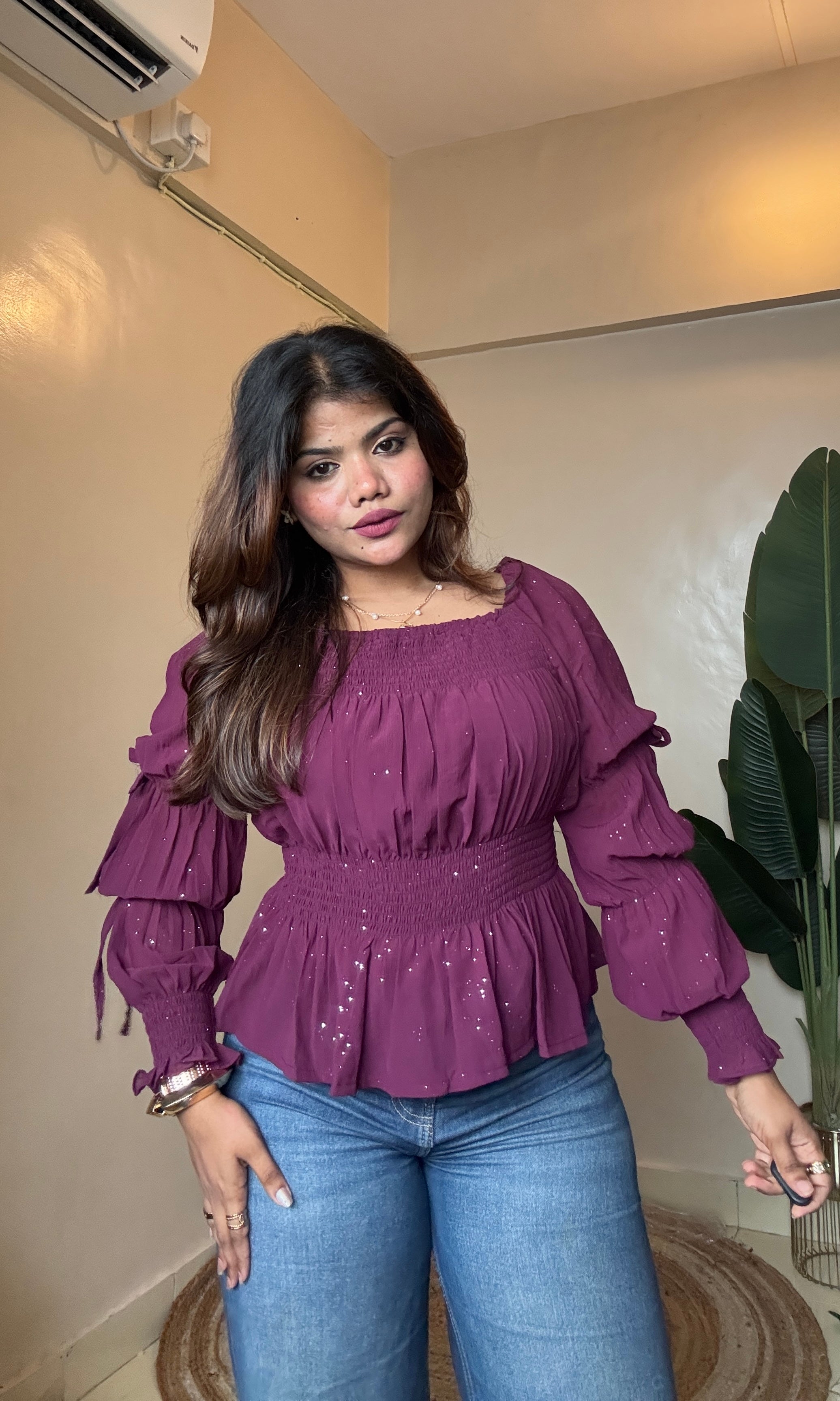 Rani Pink Shimmer Peplum Top