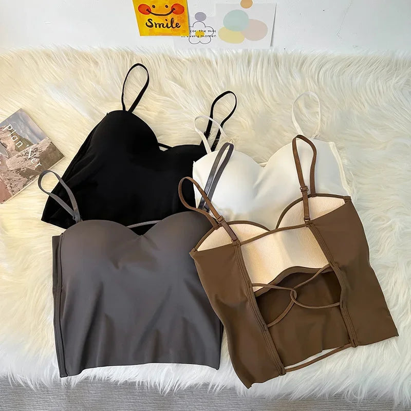 Backless Tank Tops Adjustable Strap Camisole With Built in Shelf Bra