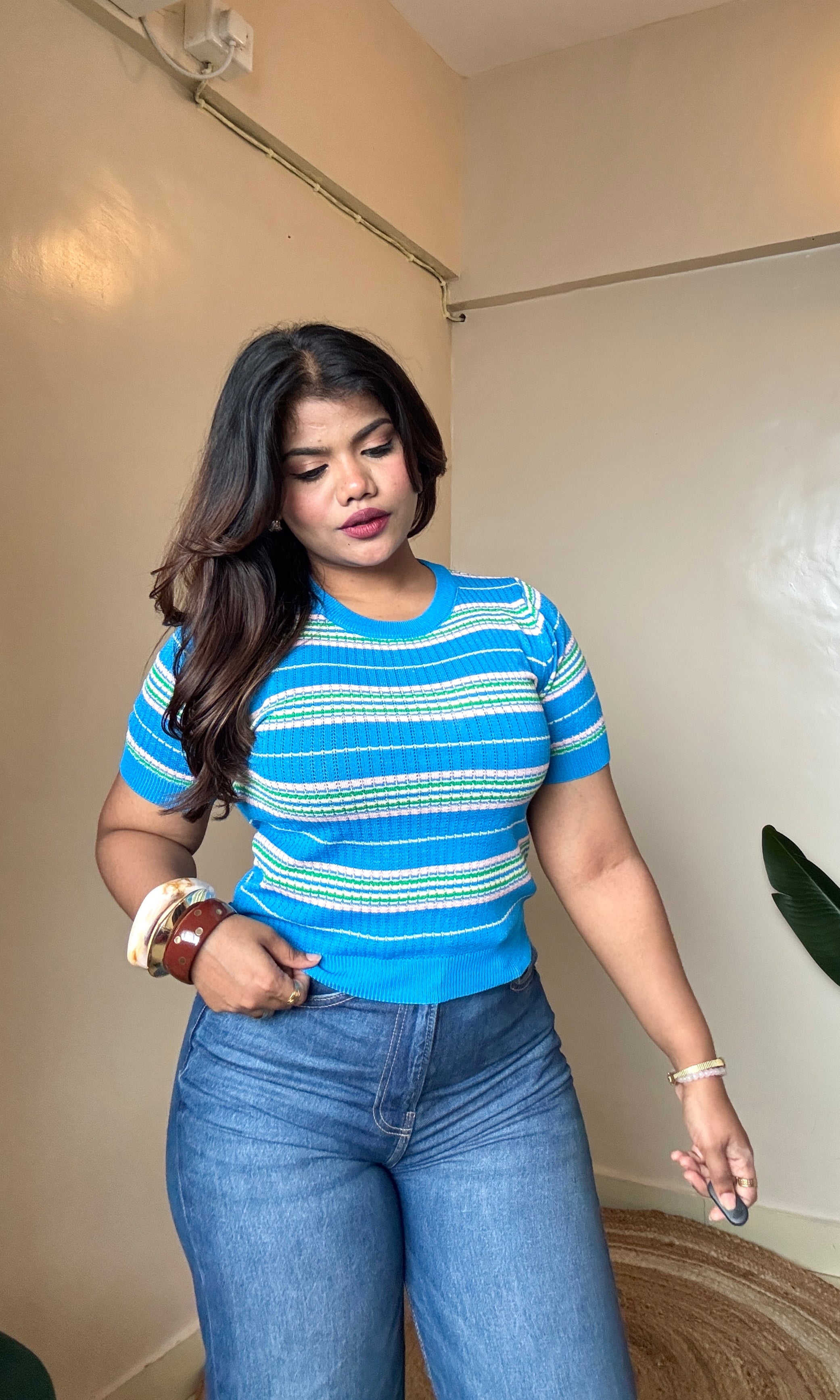 Round Neck Striped Crochet Top