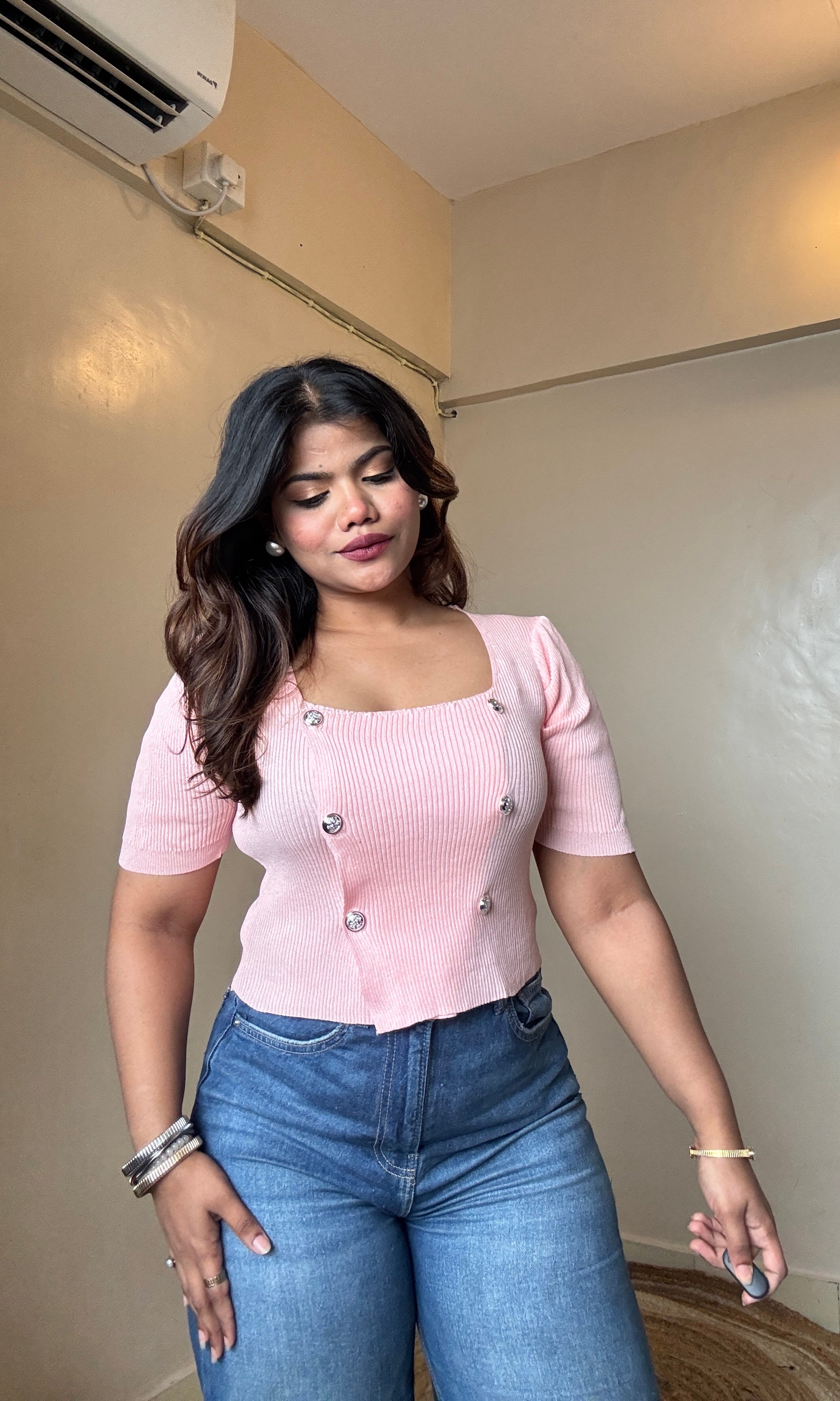 Korean Silver Button Detailing Top