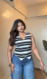 Striped V Neck Waist-Coat