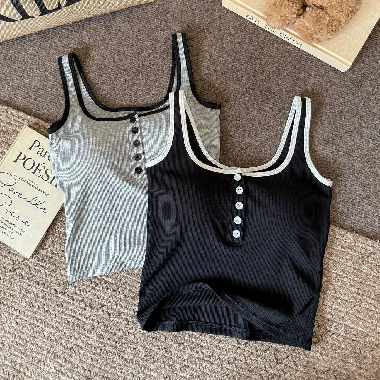 Button-up Built-In Bra Camisole Tank Top