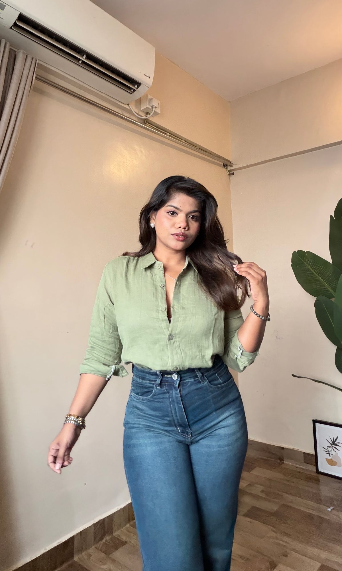 Olive Green Cotton Mulmul Shirt