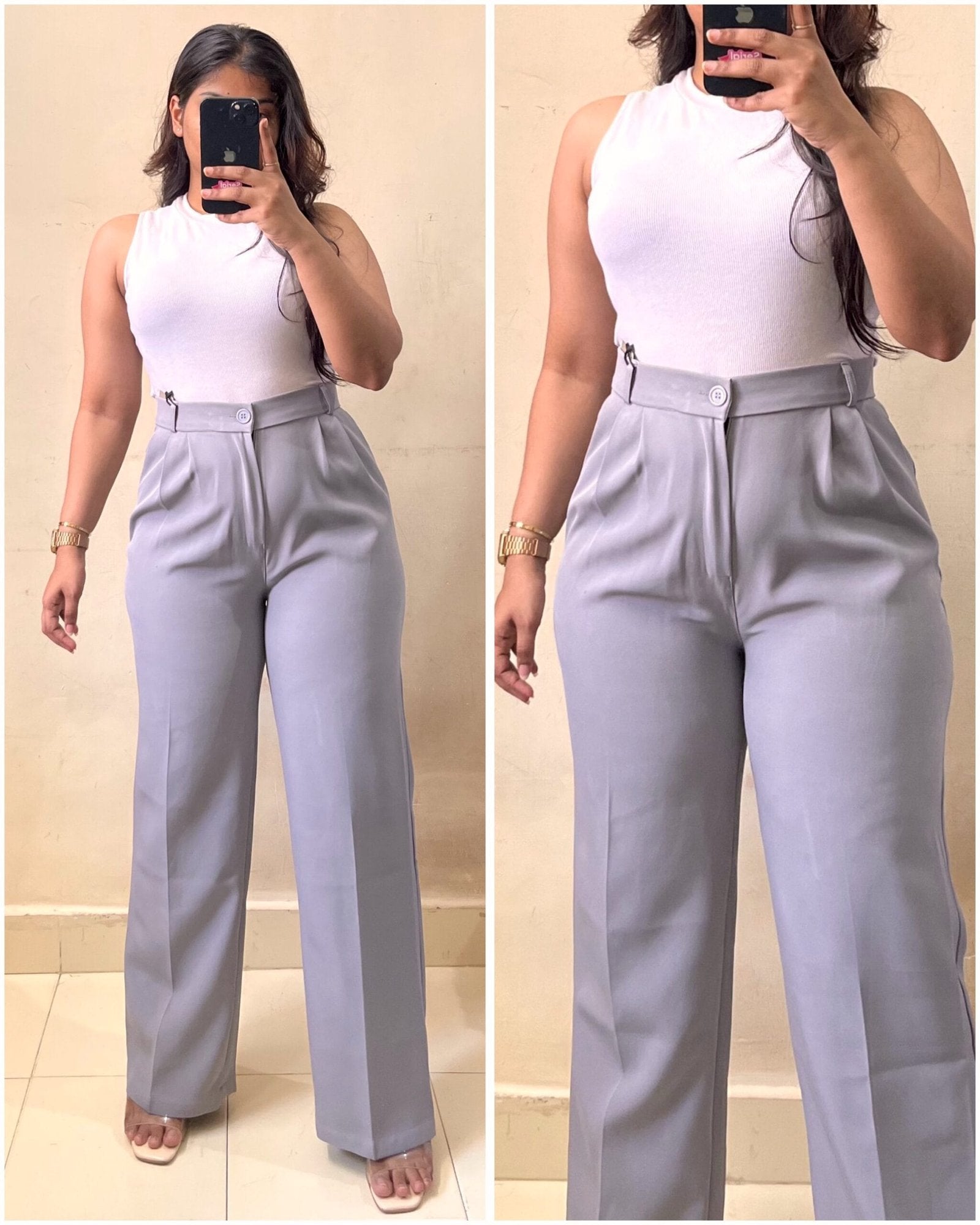 Korean Plated Grey High Waist Trouser