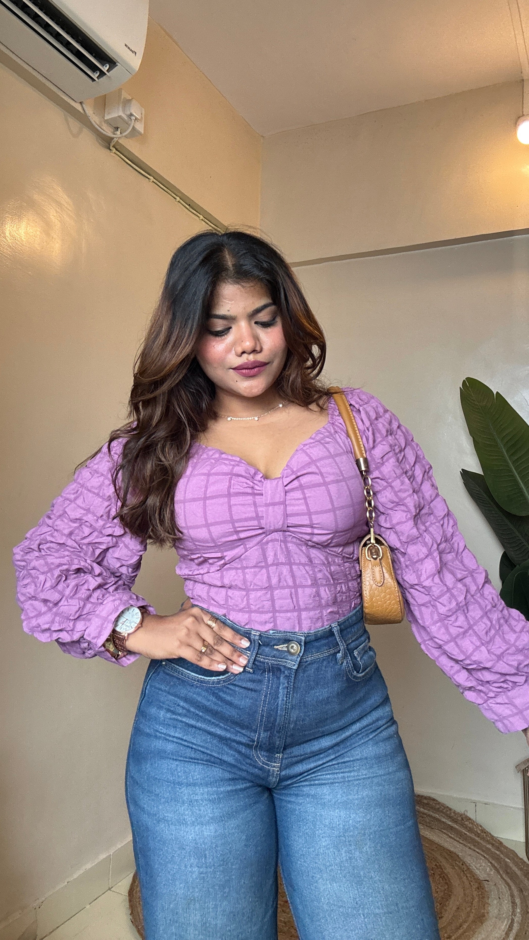 Mauve Pink Puffy Sleeve Top