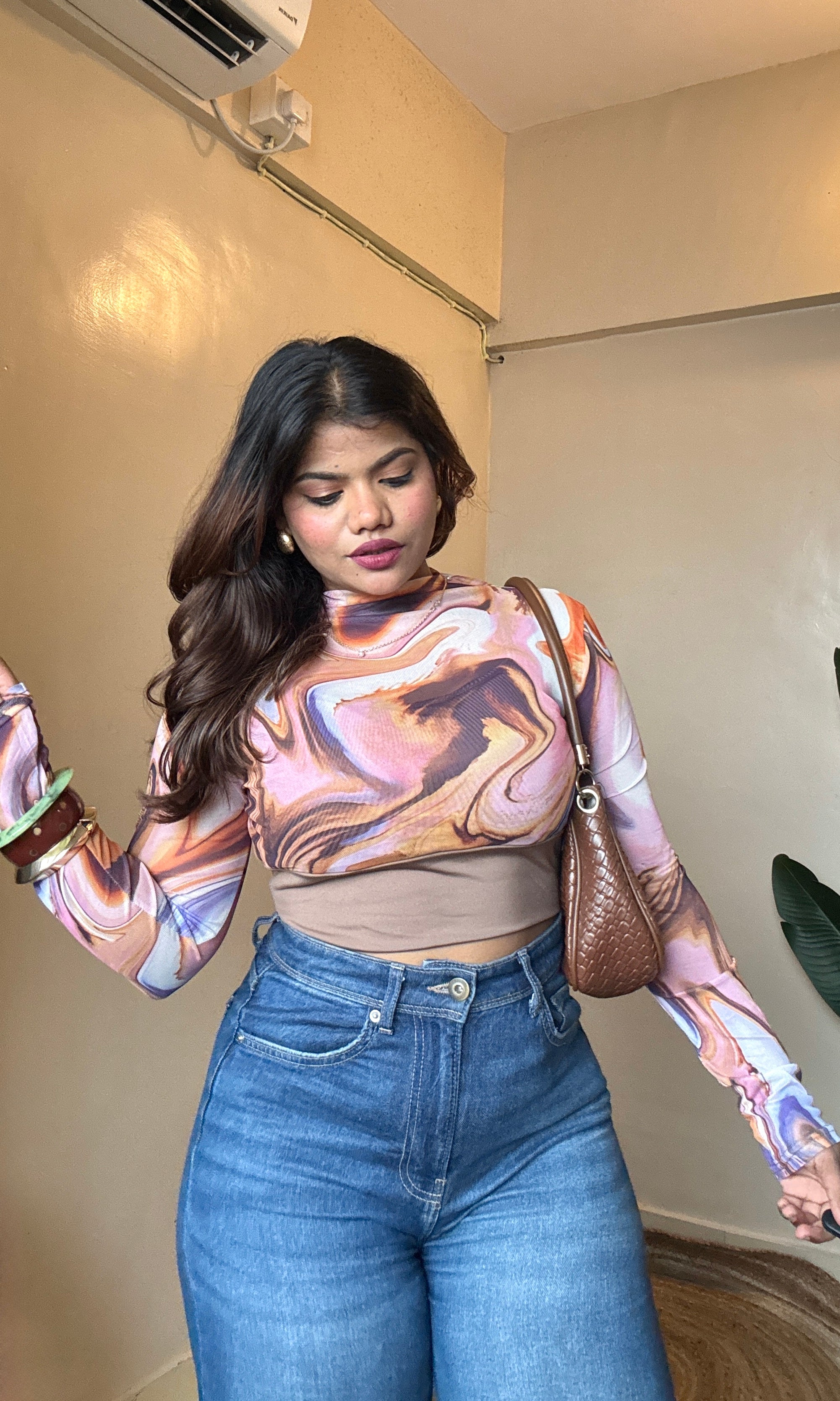 Abstract Marble Print Mesh Top