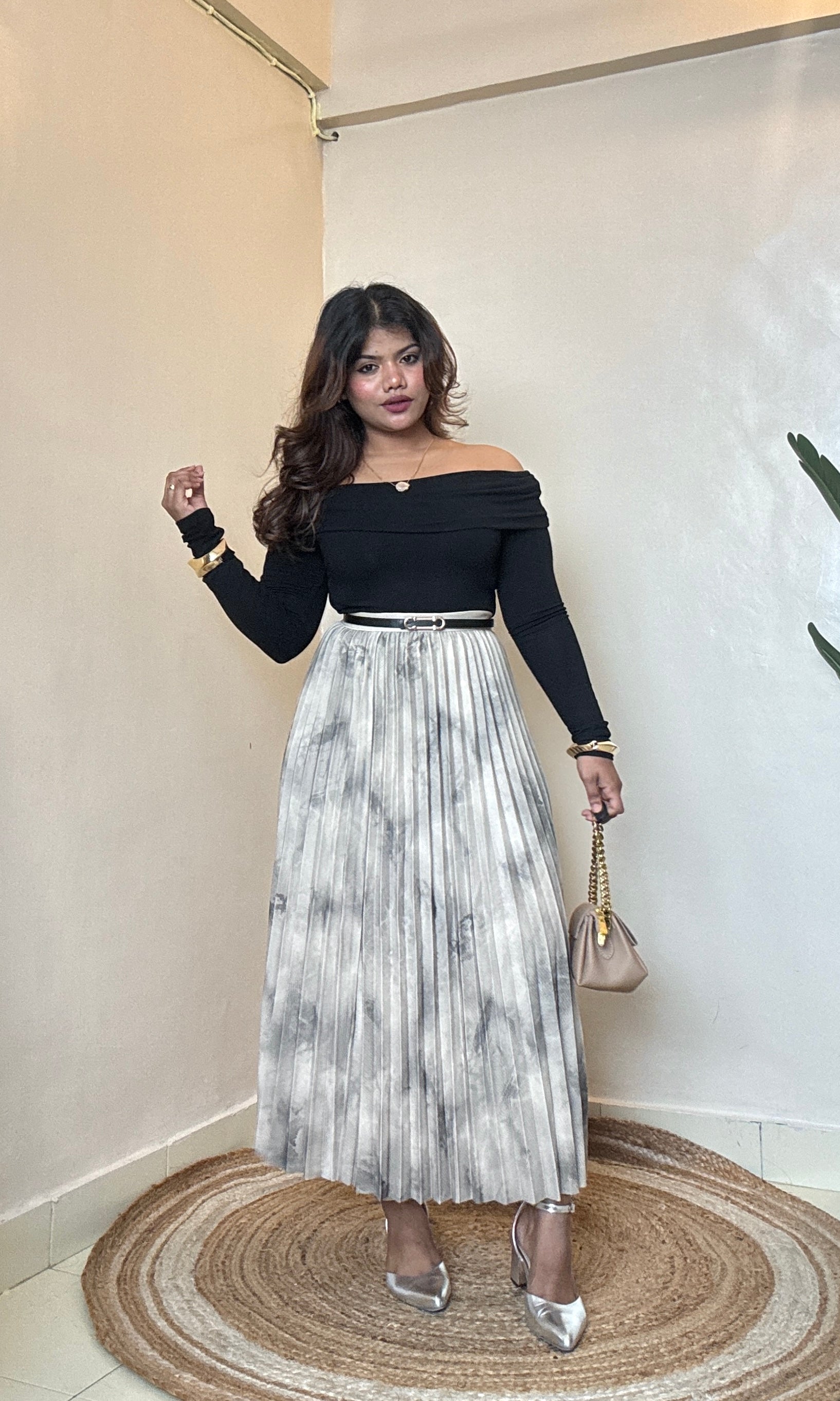 Beige Pleated Skirt