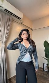 Striped Lace Detailing Halter Neck Top