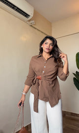 Wrap Wrinkle-Free Tie-Up Shirt