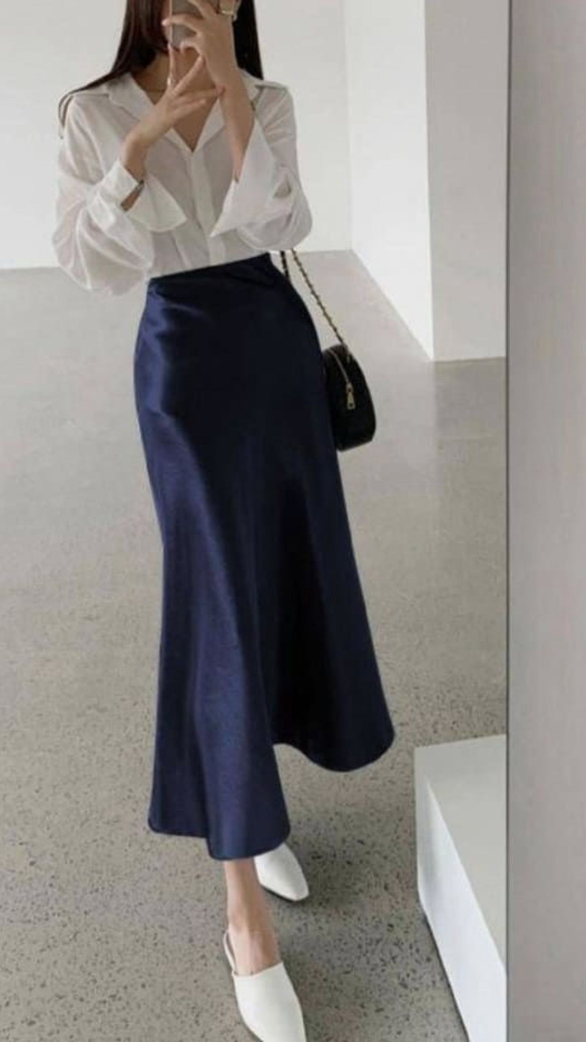 Premium Navy Blue Satin Skirt