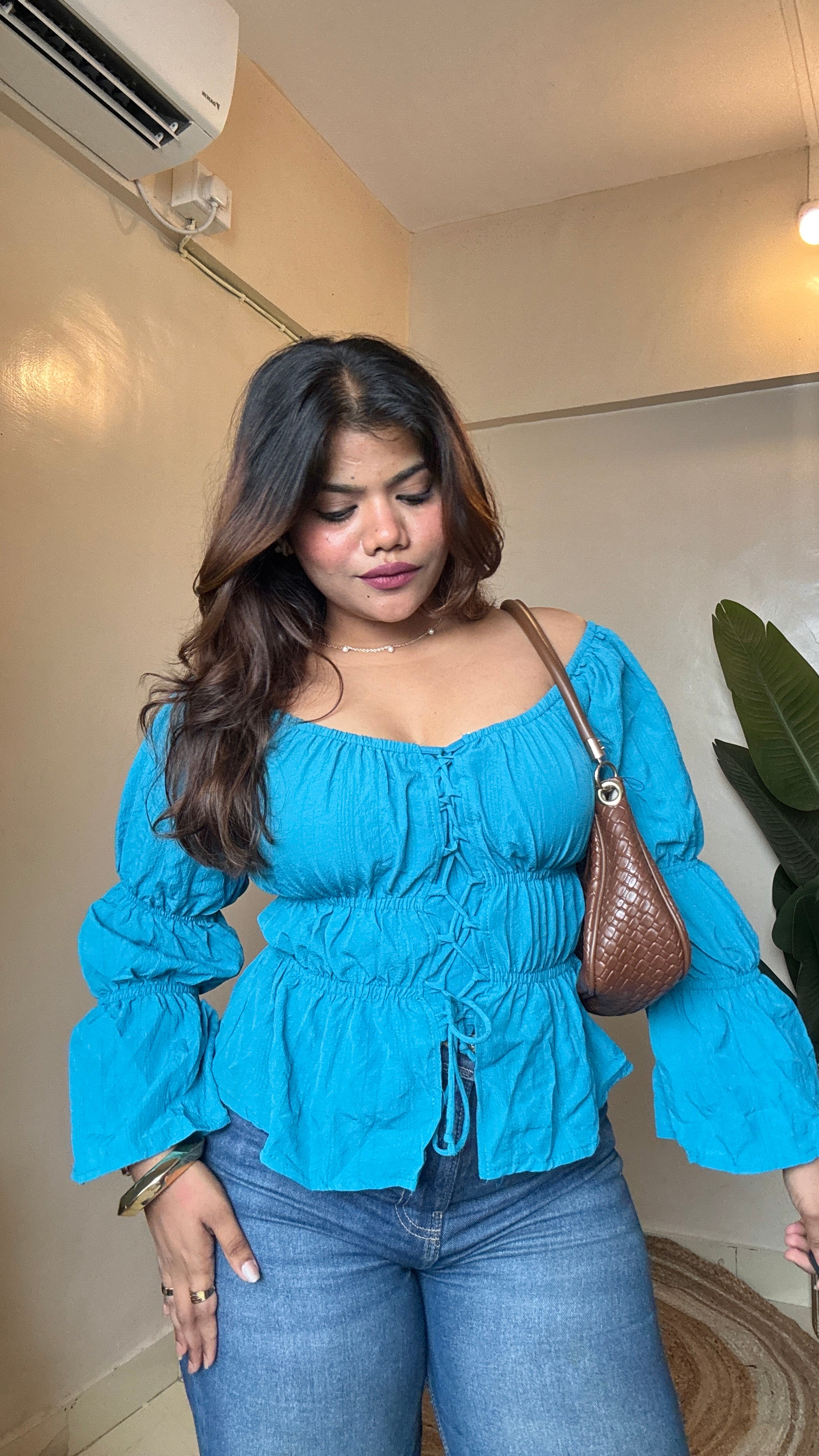 Peplum Top With Balloon Sleeves