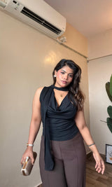 Cowl Neck With Scarf Sleeveles