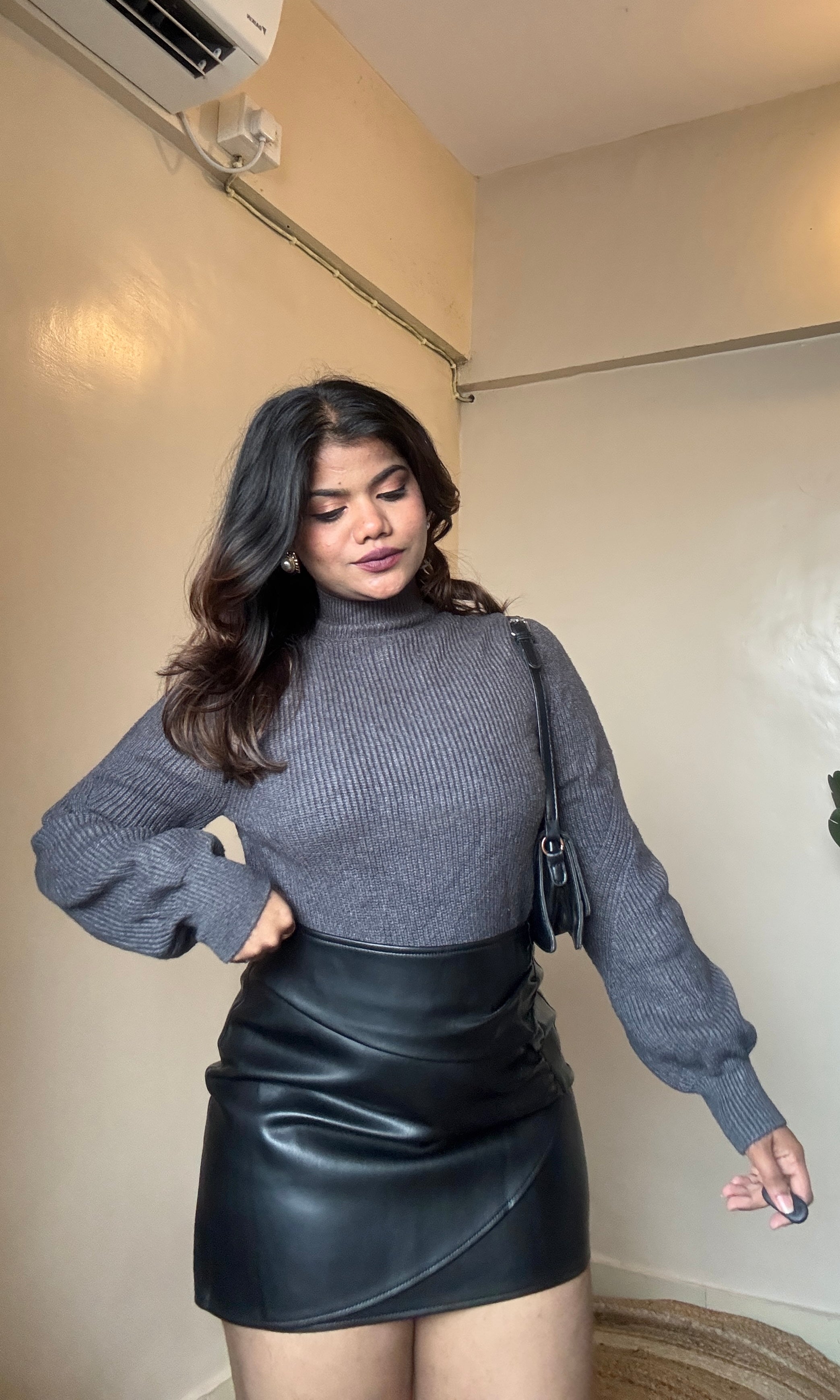 Grey Puffy Sleeve Knit Pullover