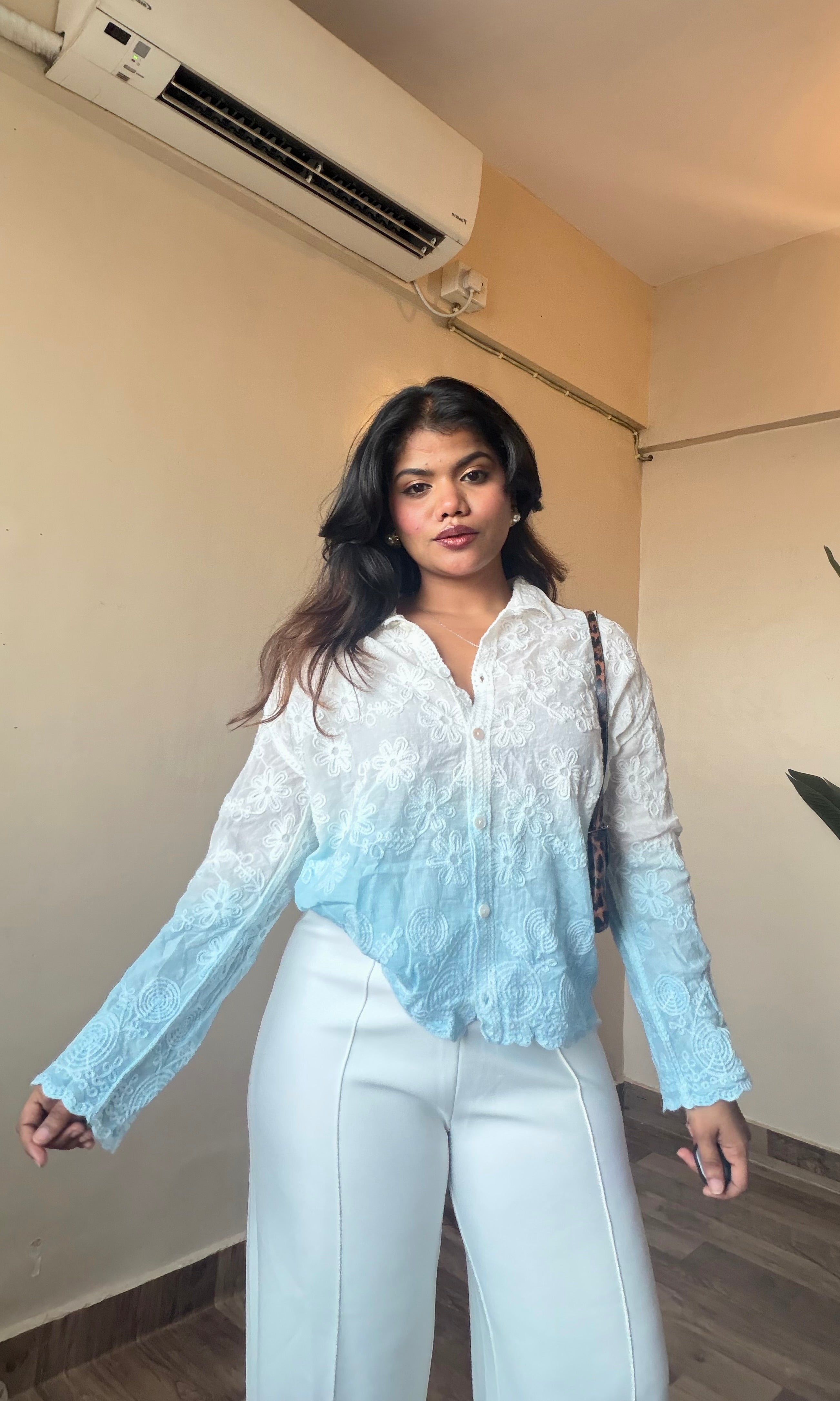 Ombre Embroidery Cotton Shirt