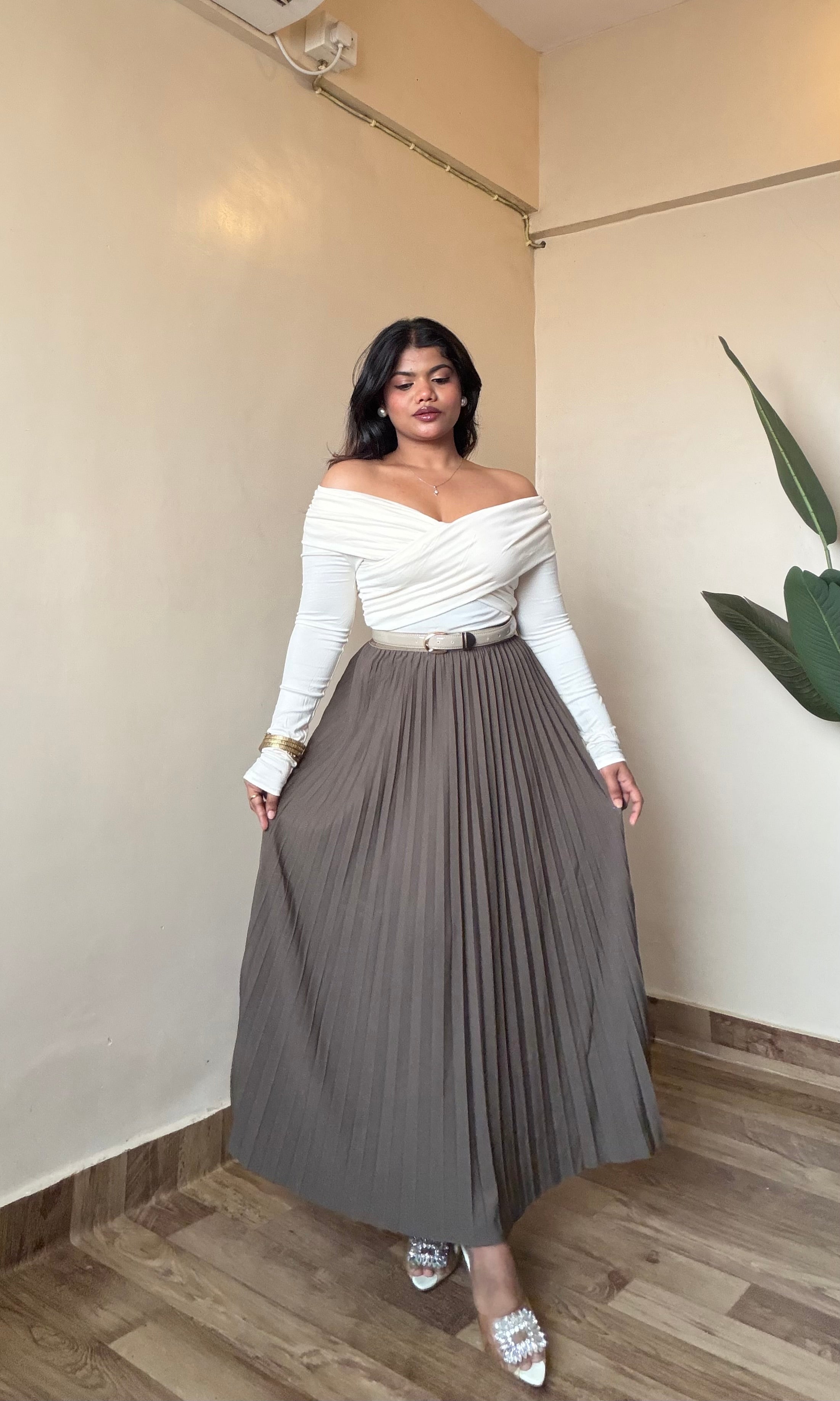 Premium Solid Sparkling Pleated Skirt