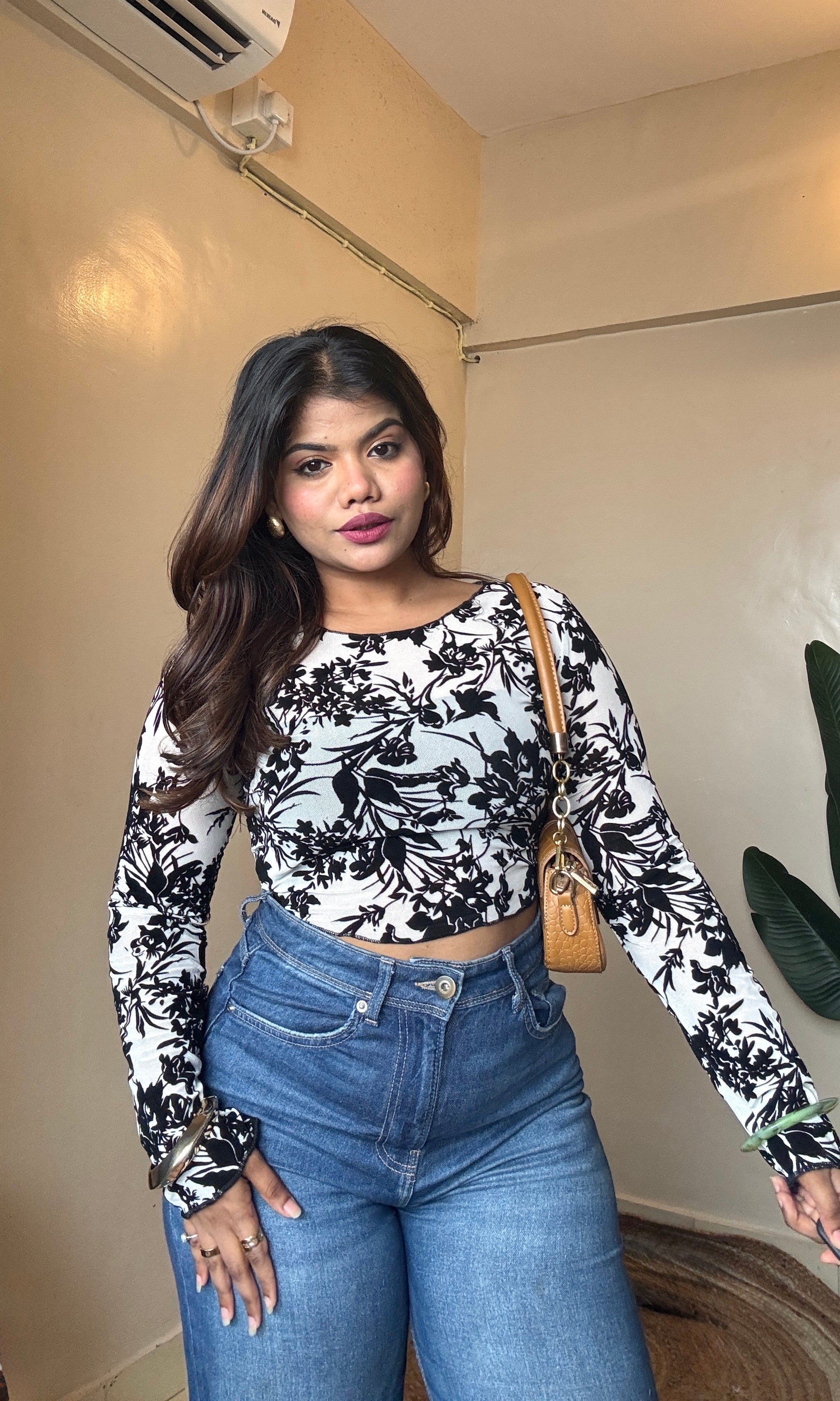 Floral Barque Print Mesh Top With Inner