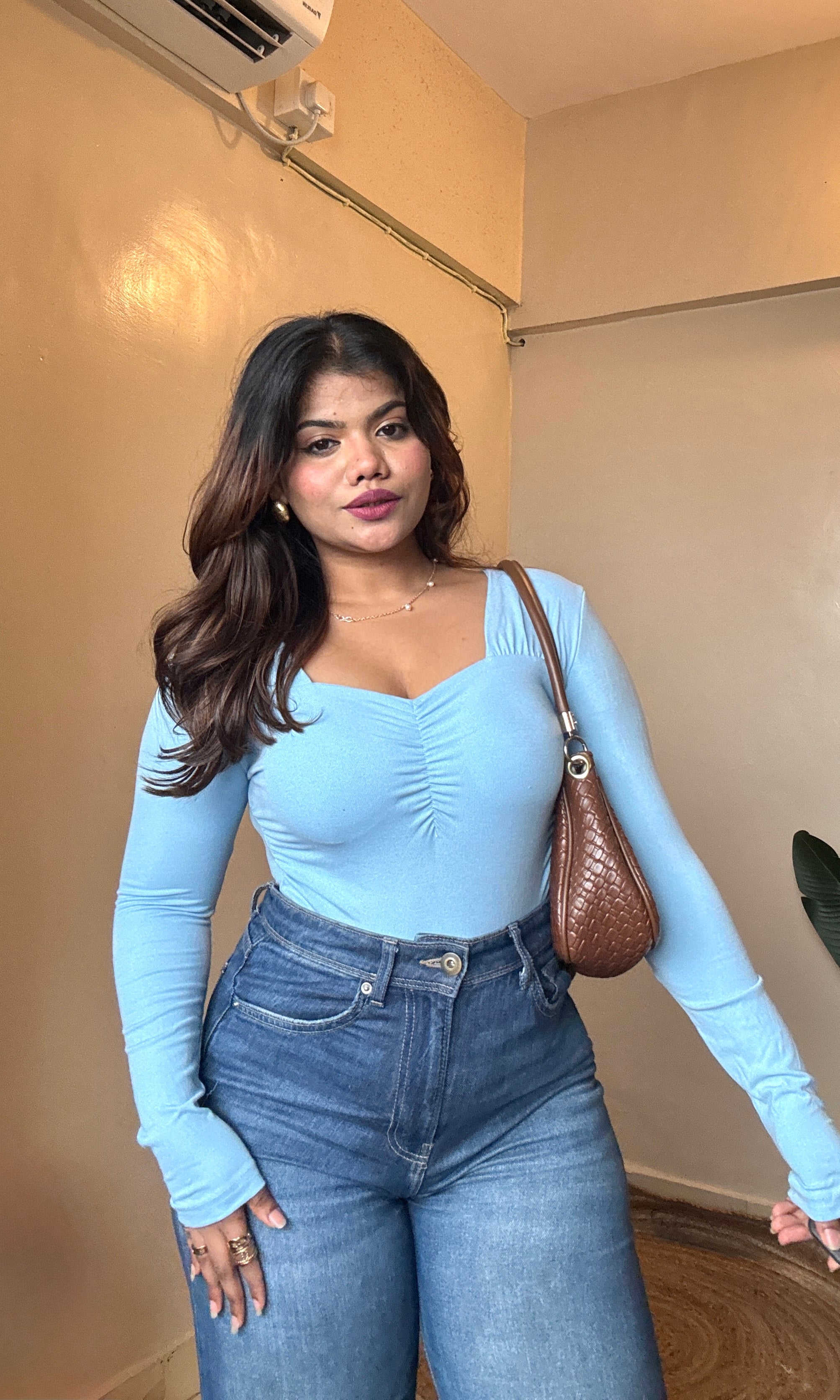 Blue Sweetheart Neck Top