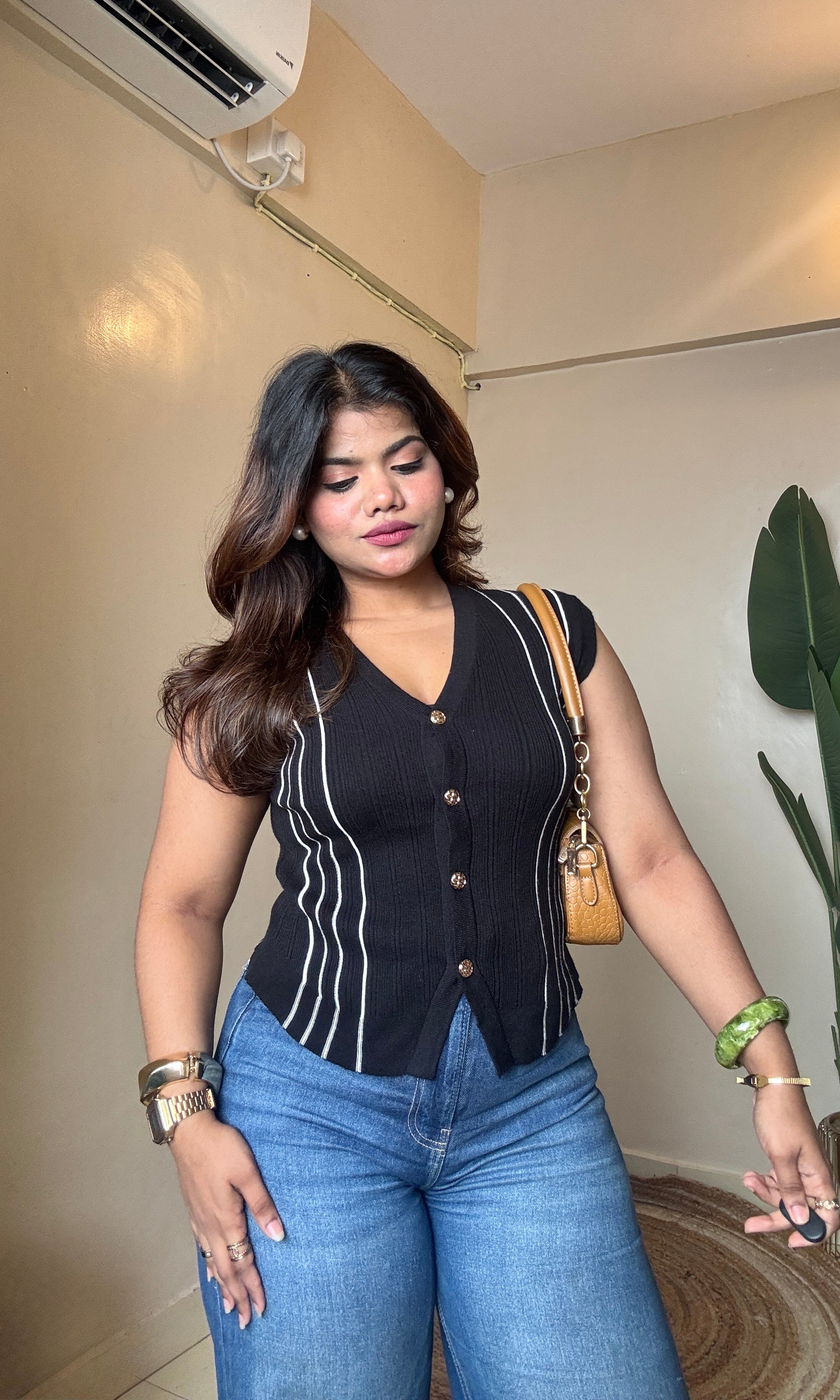 Vest-Coat Style Ribbed Top