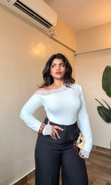 Lacy Asymmetric Off-Shoulder Top