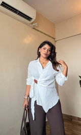Wrap Wrinkle-Free Tie-Up Shirt