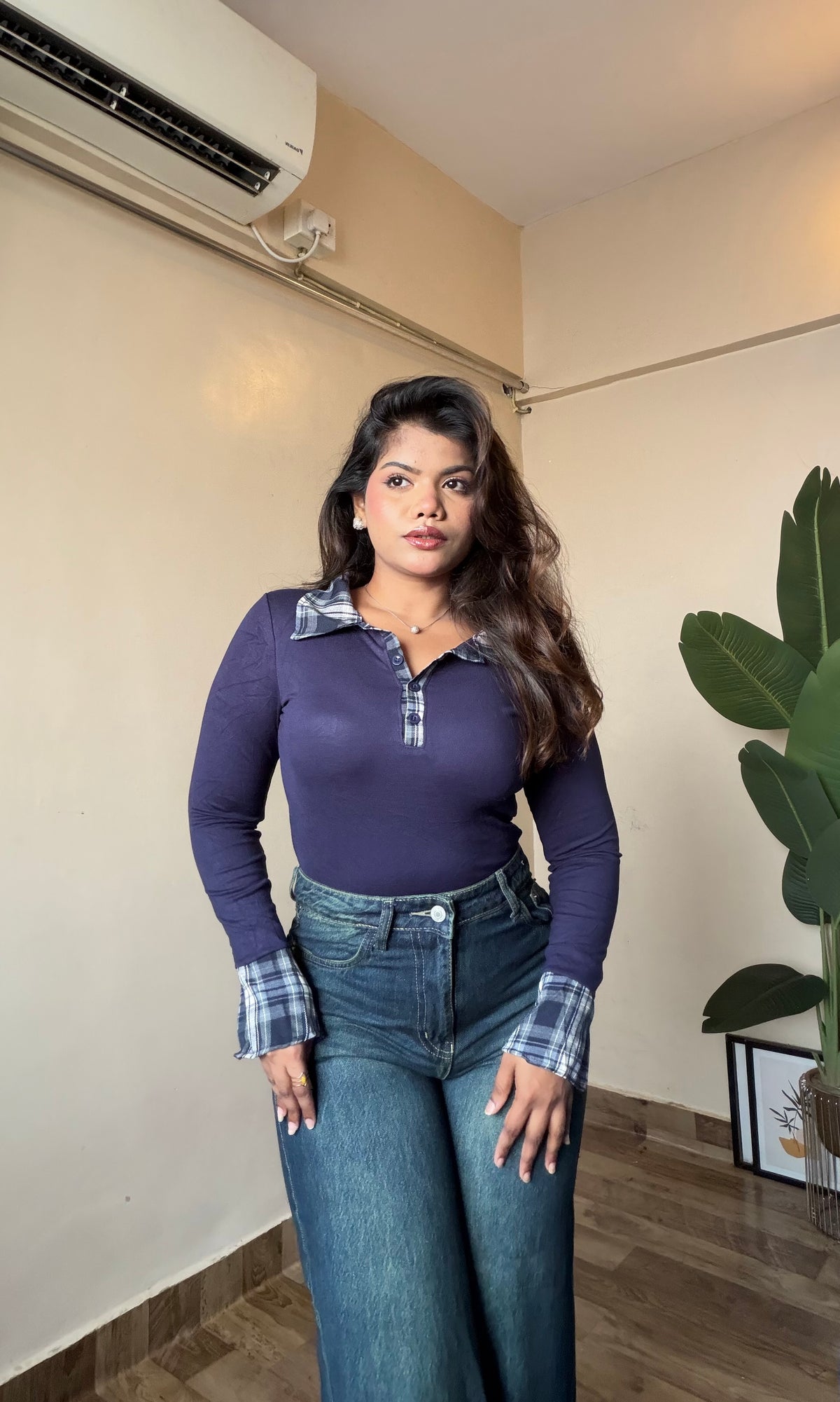 Old-Money Contrast Collar In-Built Bra Top