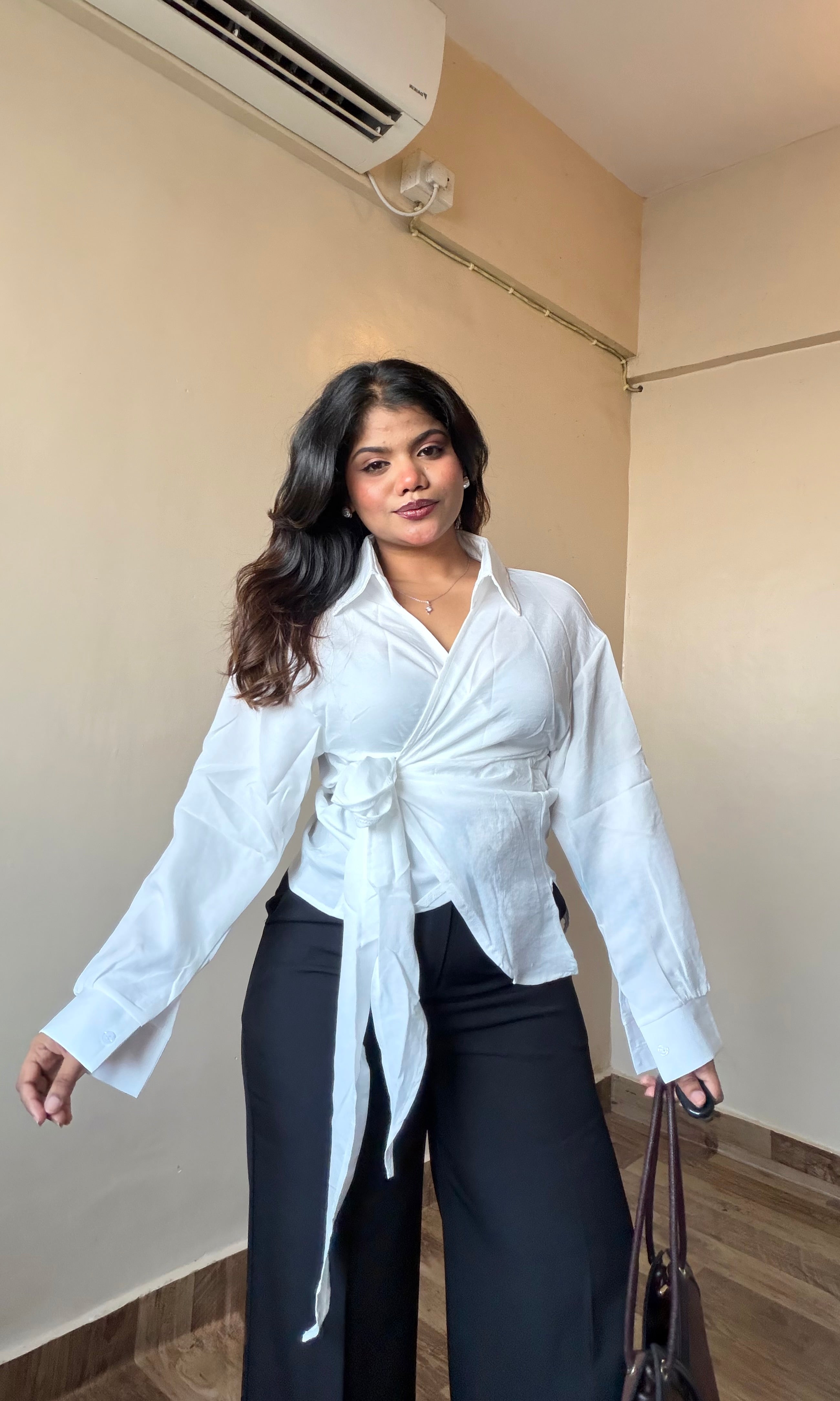 Solid Wrap Style Tie-Up Shirt