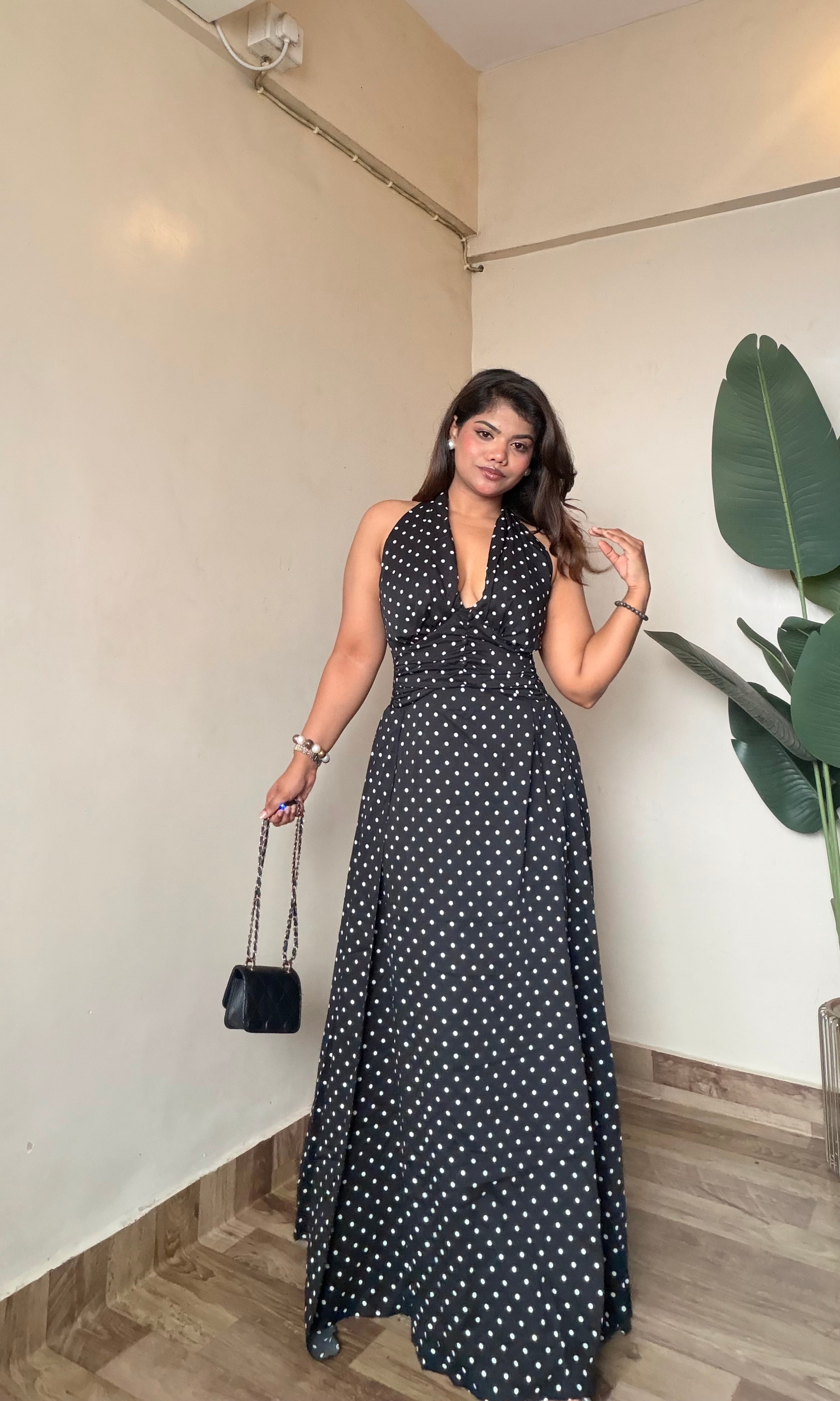 Polka Dot Halter-Neck Dress