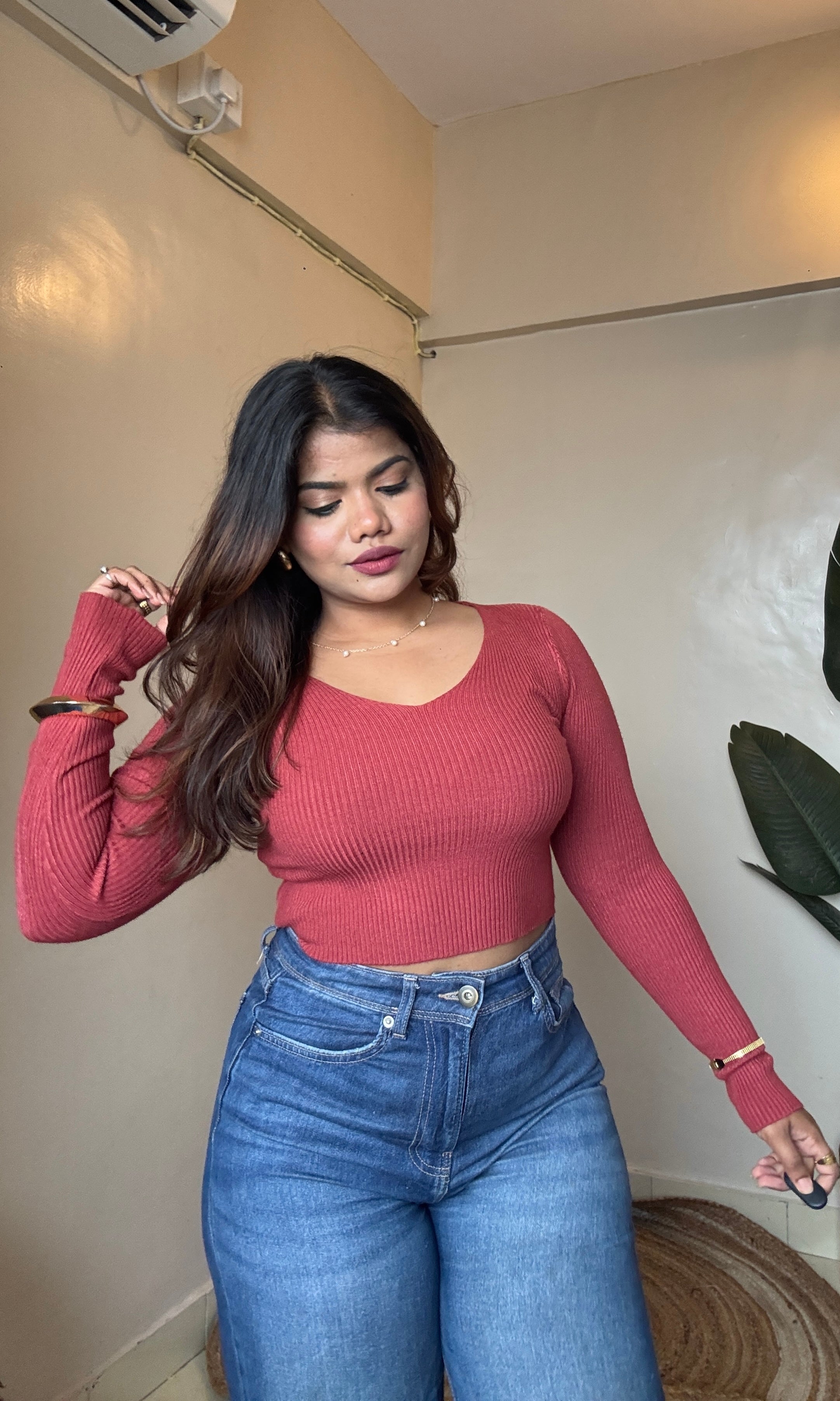 V Neck Ribbed Crop Top