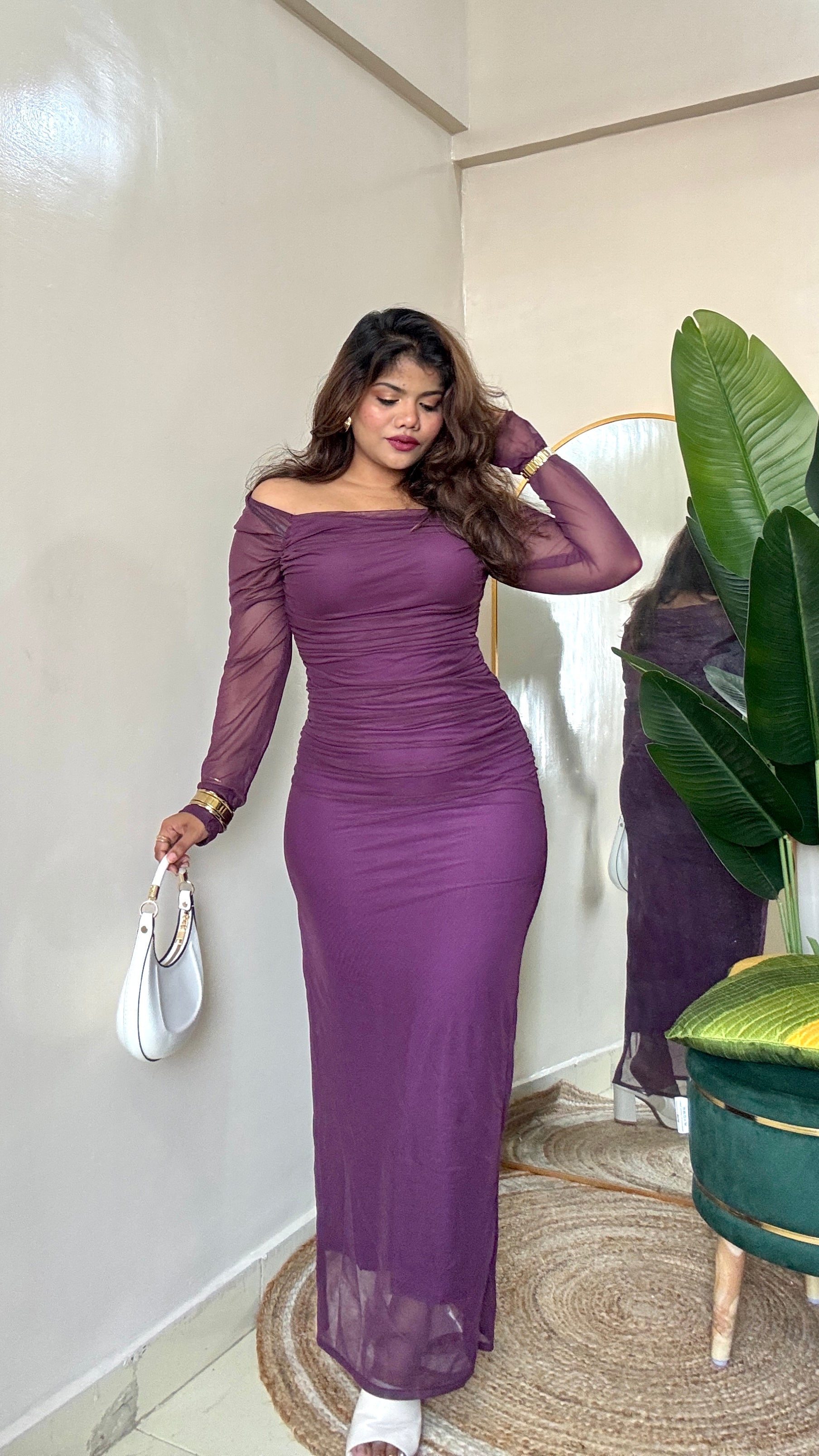 Violet Slit Cut Mesh Dress