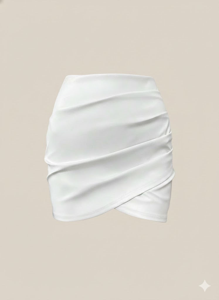 White Ruched Leather Skirt
