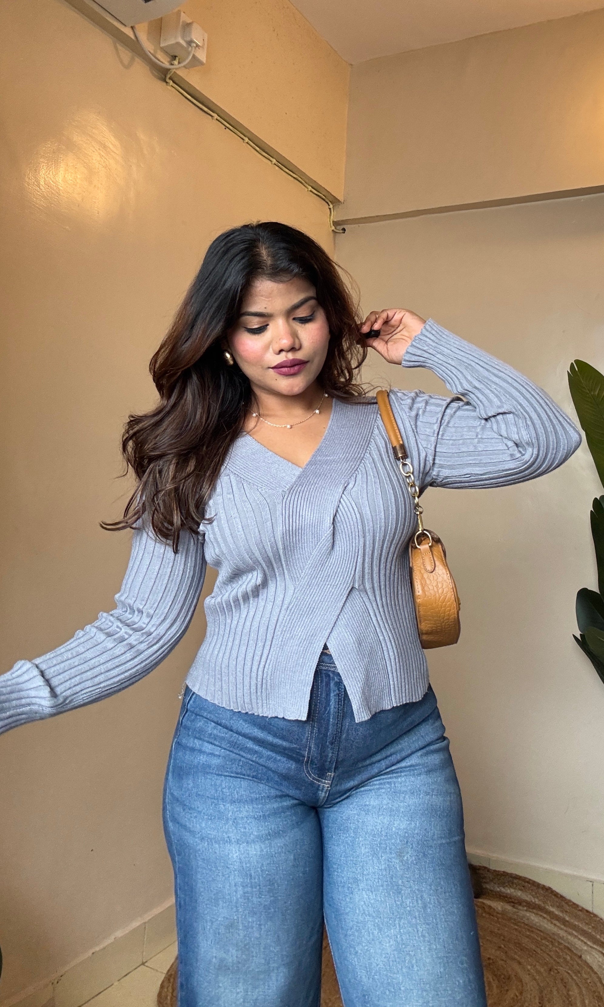 Ribbed Cable Crossover Top