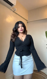 Wrap Body-Fitted Bell Sleeve Top #2675