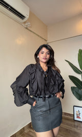 Ruffle V Neck Tie-Up Shirt