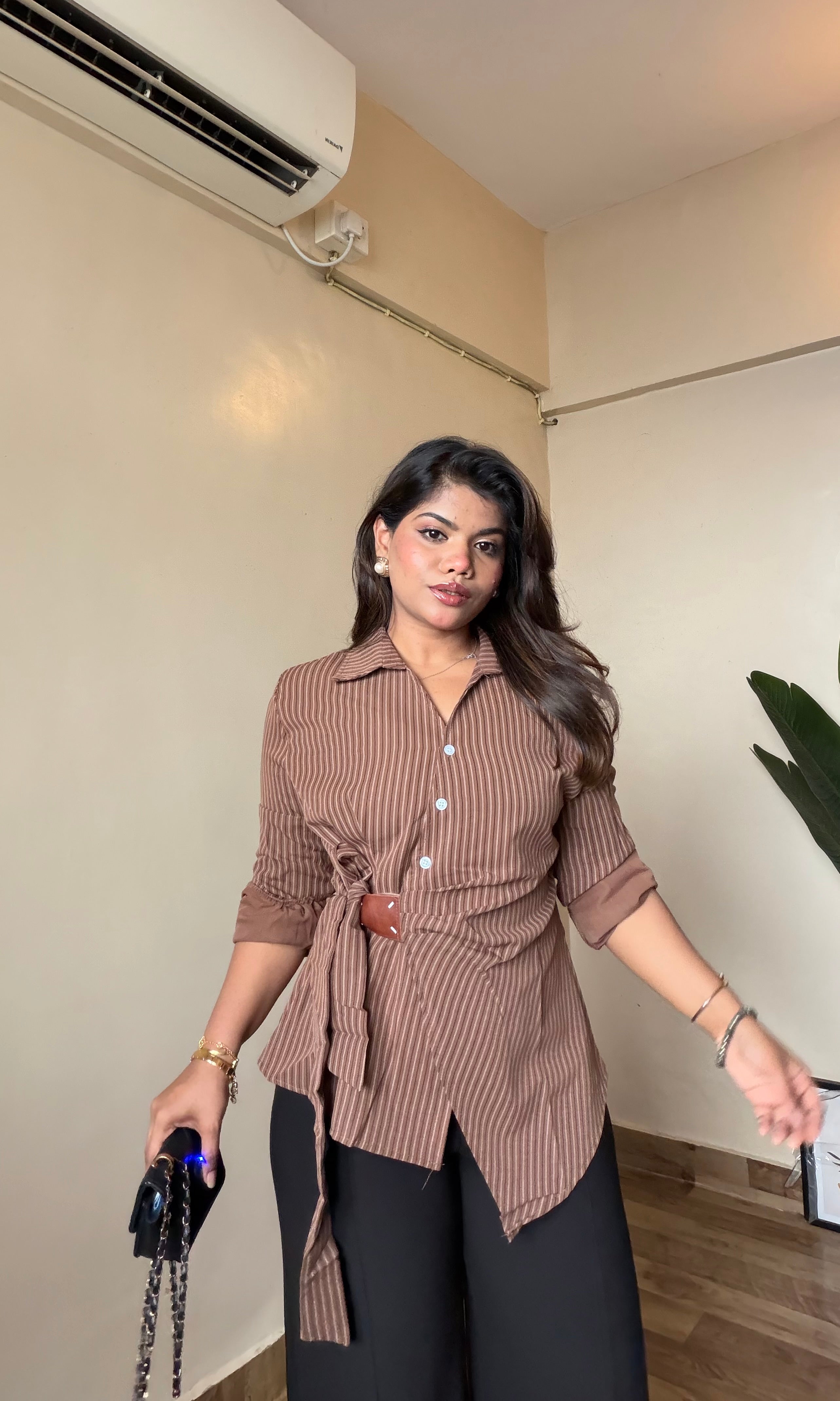 Striped cotton wrap shirt
