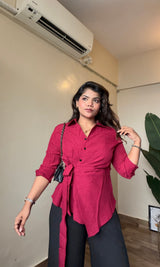 Linen Wrap Sculpted Tie-UP Shirt