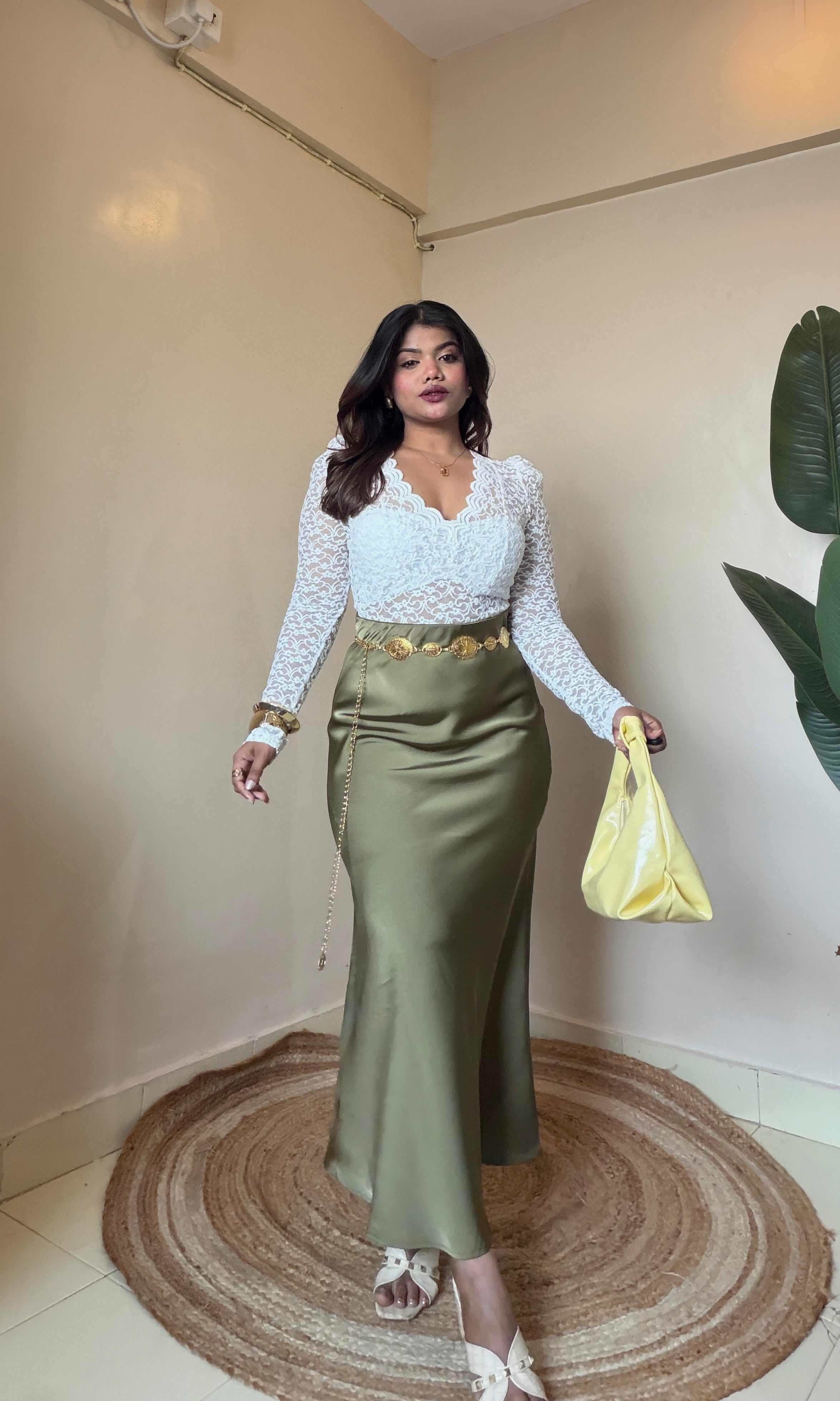 Bestseller Premium Olive Green Satin Skirt