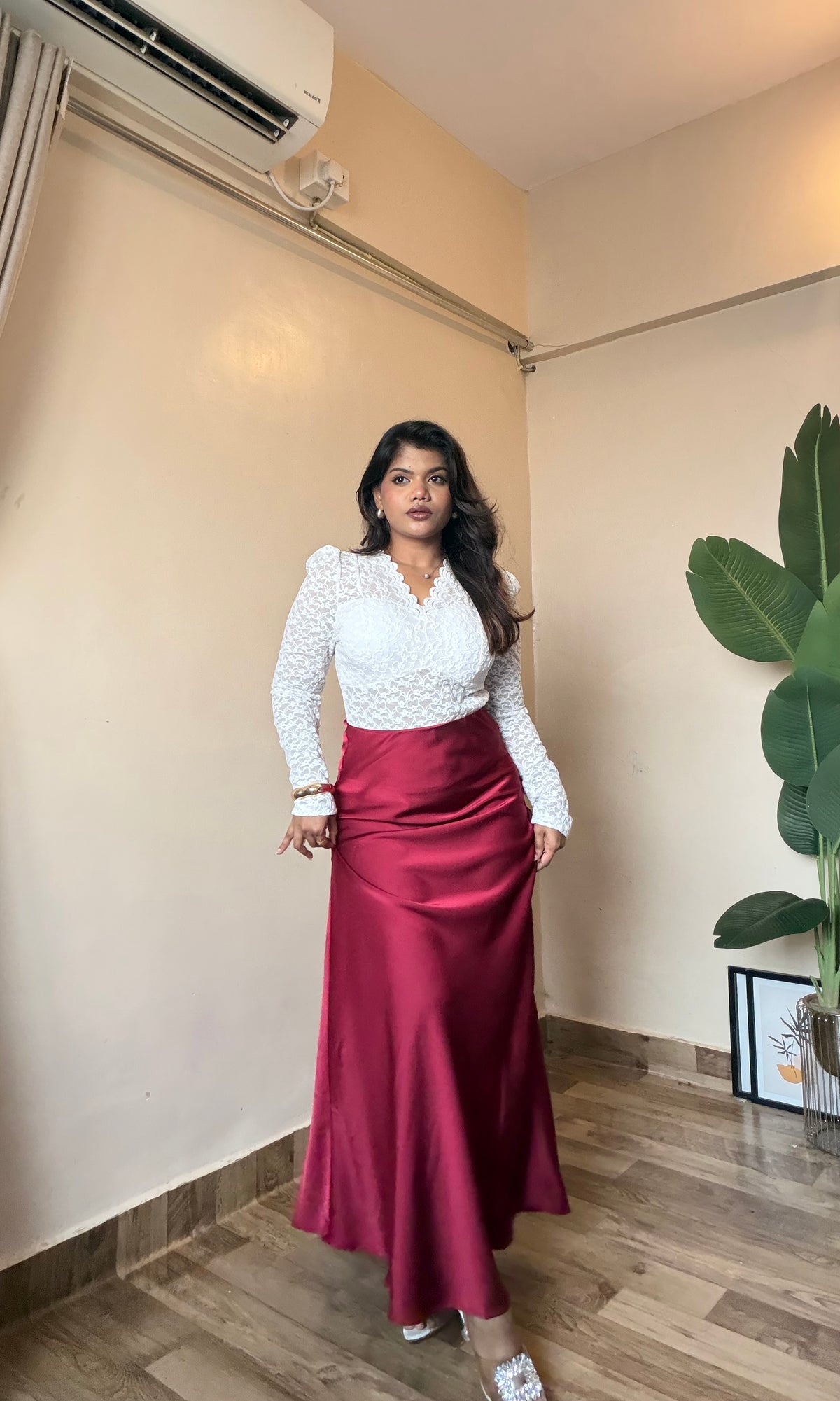 Premium Red Wine Satin Skirt