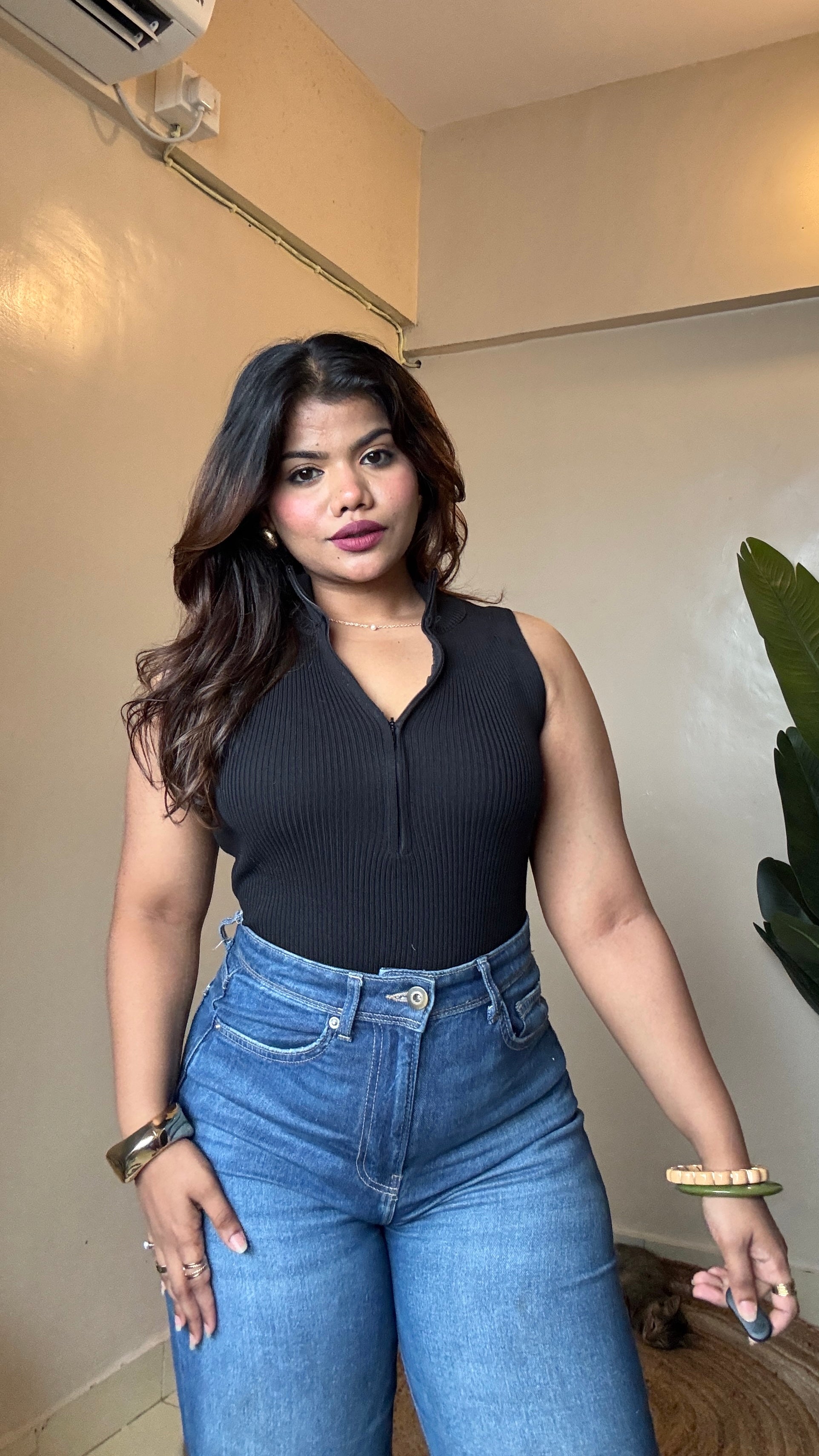 Zipper Mock Neck Top