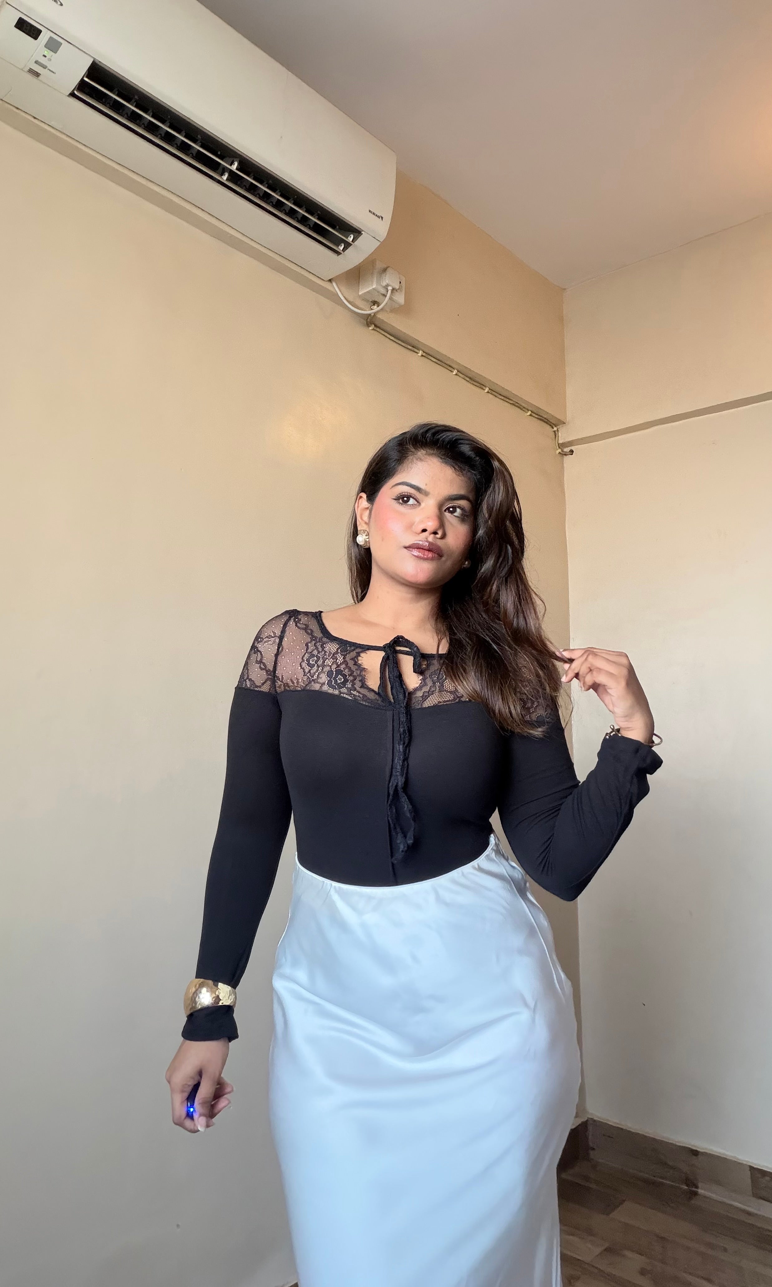 Black Mesh Neck-Work Top