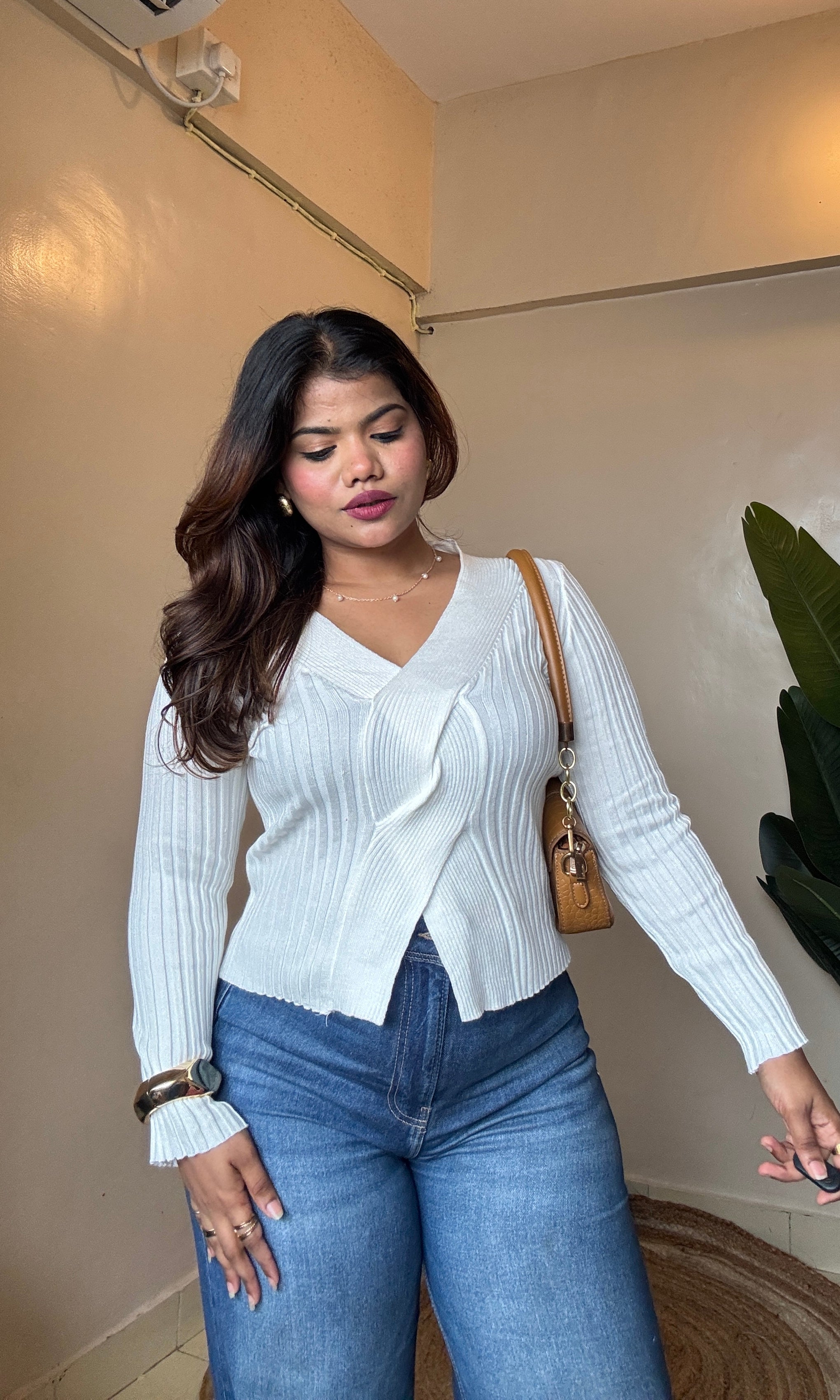 Ribbed Cable Crossover Top