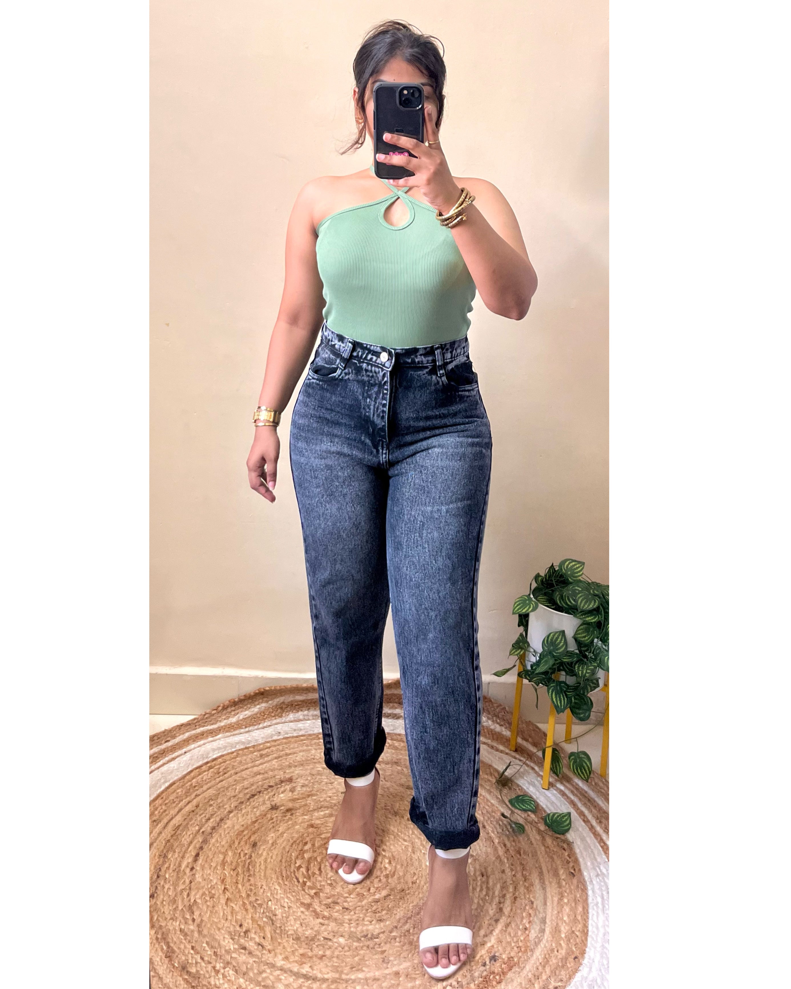 Charcoal Grey High Waist Mom Fit Jeans