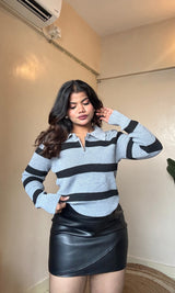 Striped Zipper Knit Pullover