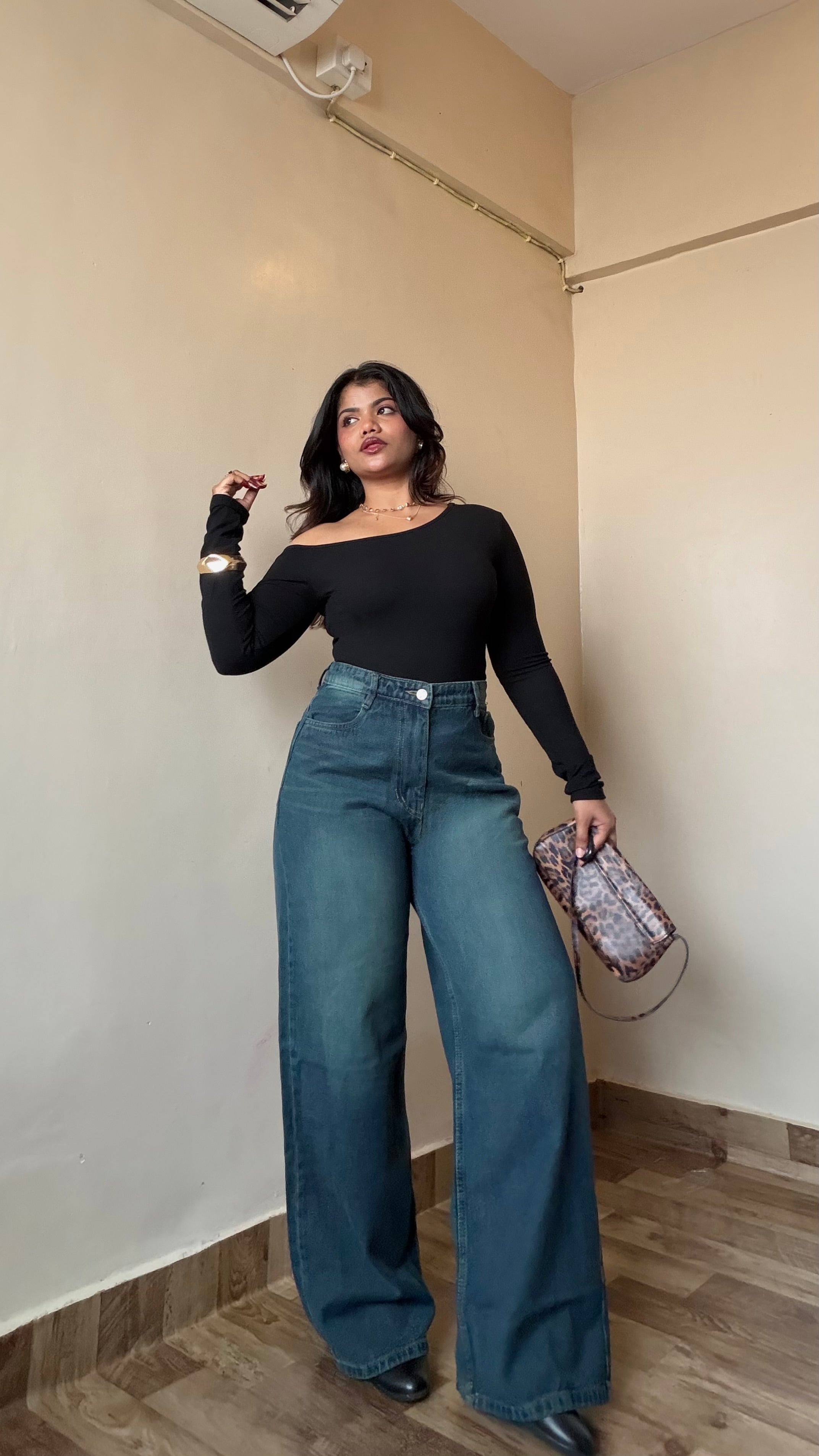 Vintage Greenish Tint High Waist Wide Leg Jeans